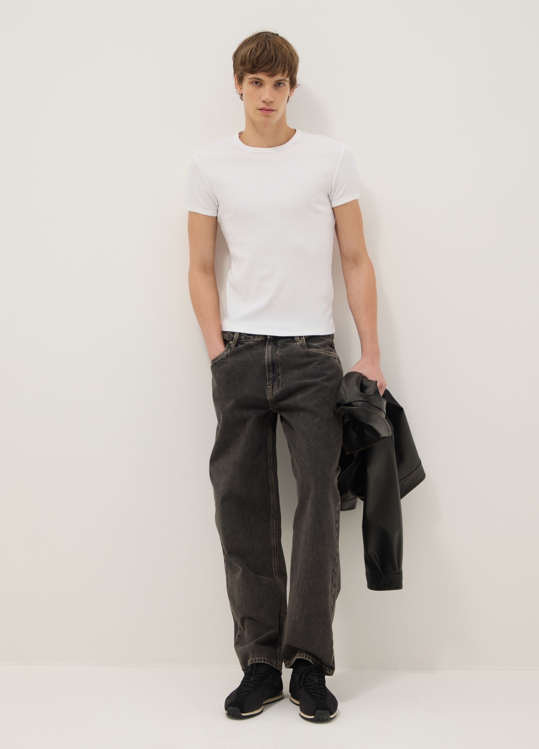 White slim fit stretch cotton t-shirt