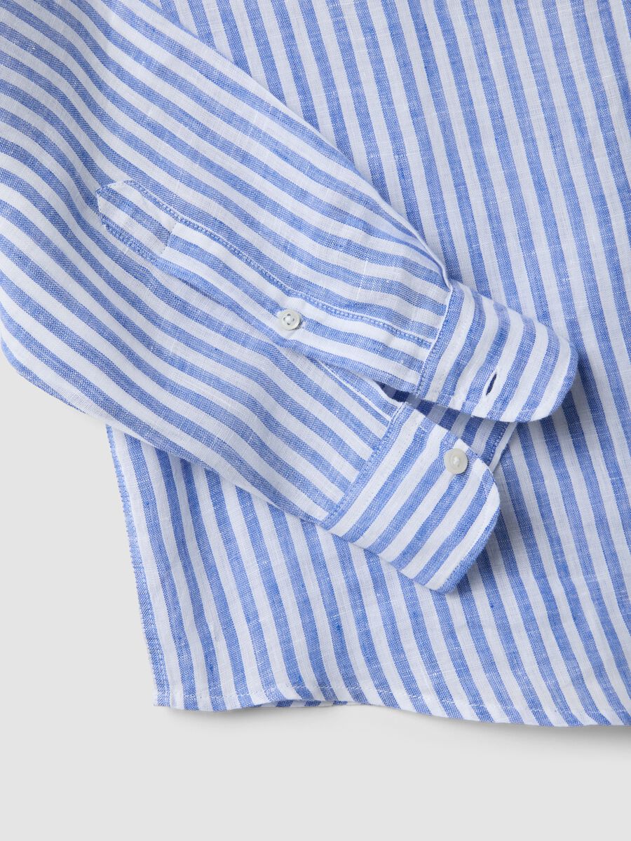 Camicia azzurra a righe in puro lino regular fit_5