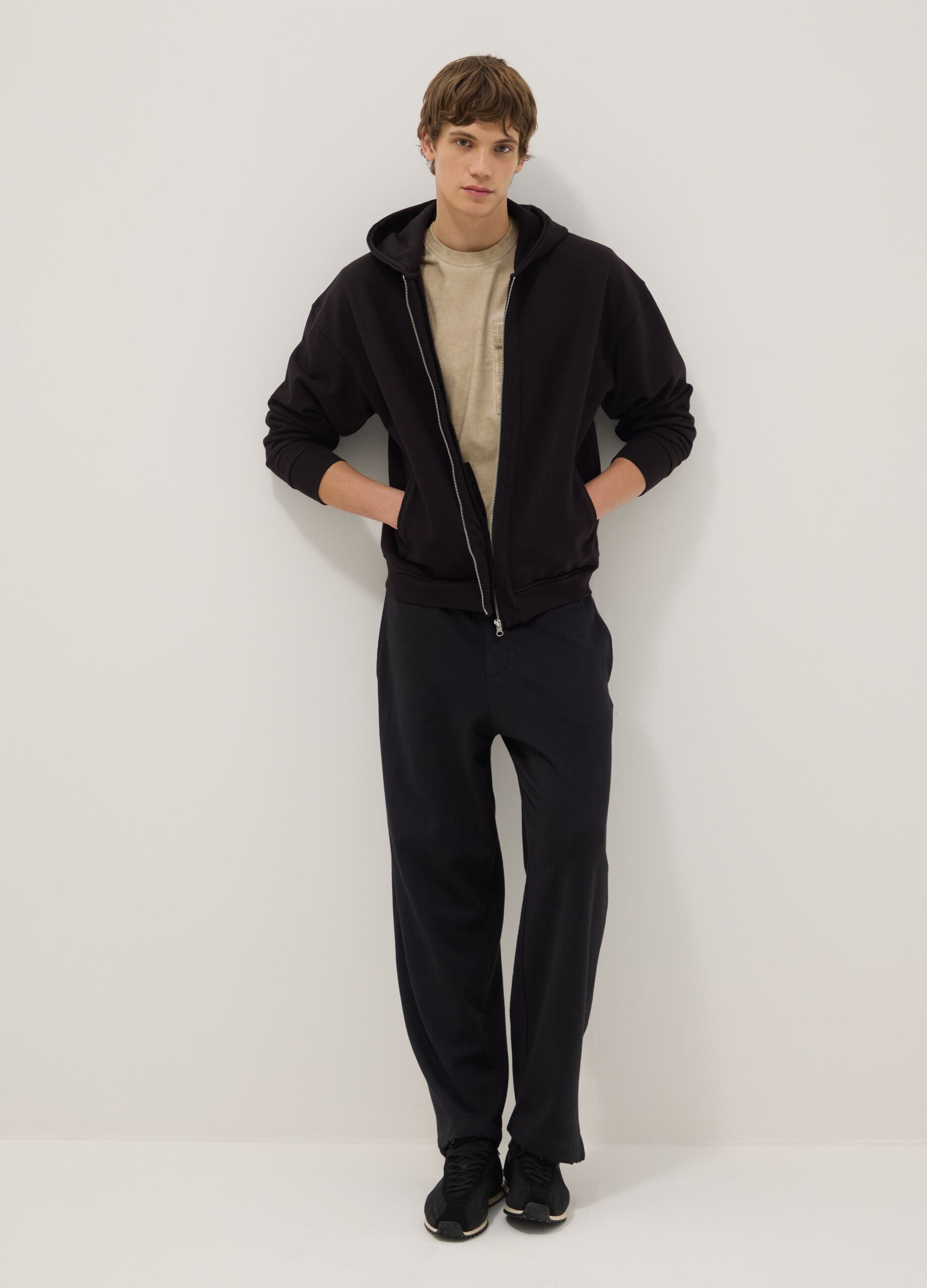 Black oversized cotton blend hoodie