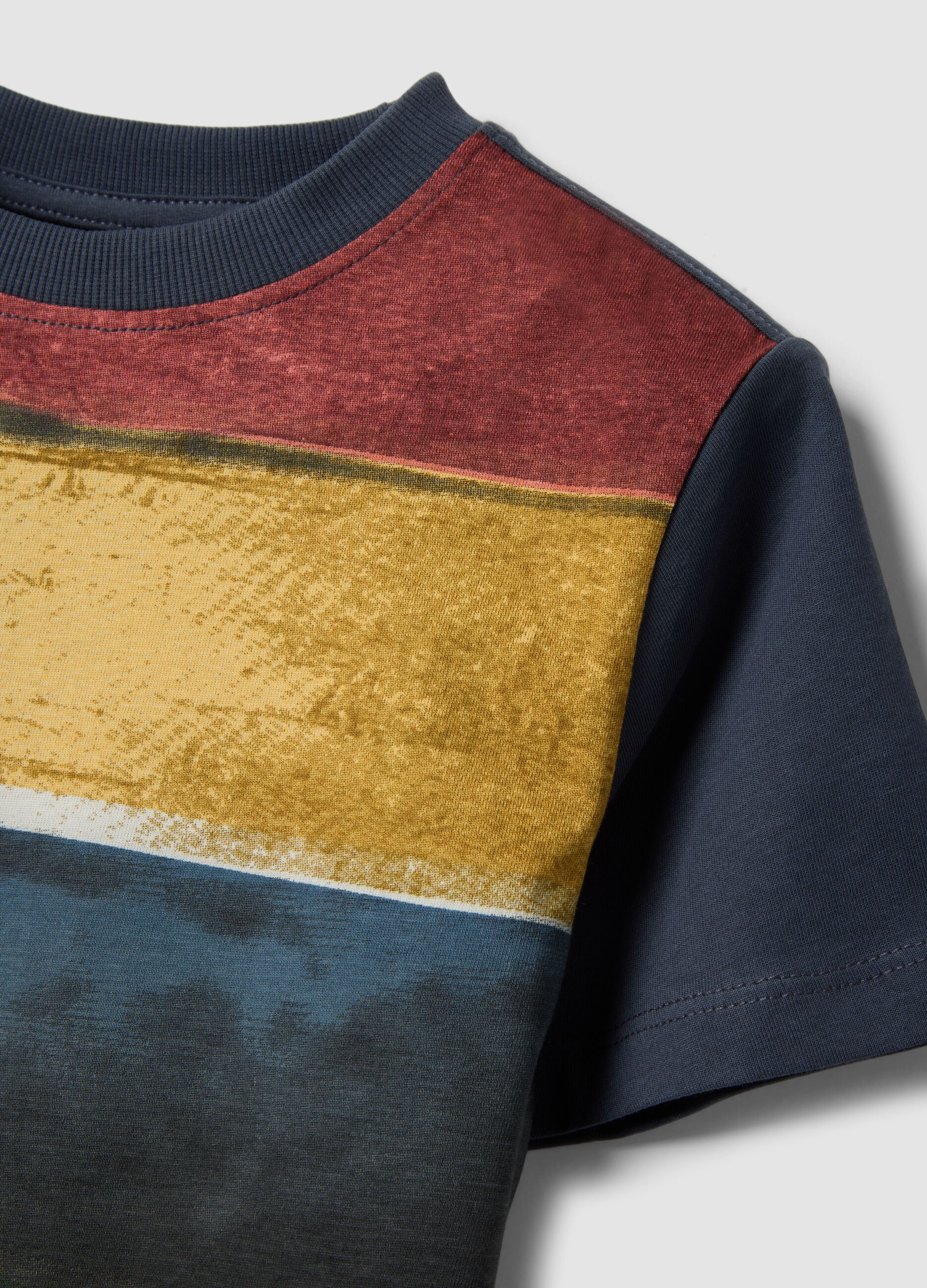 Multicolour striped pure cotton regular fit T-shirt for boys