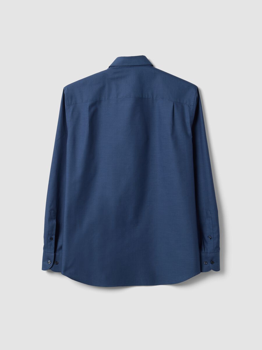 Blue pure cotton shirt with French collar, regular fit, easy iron_5