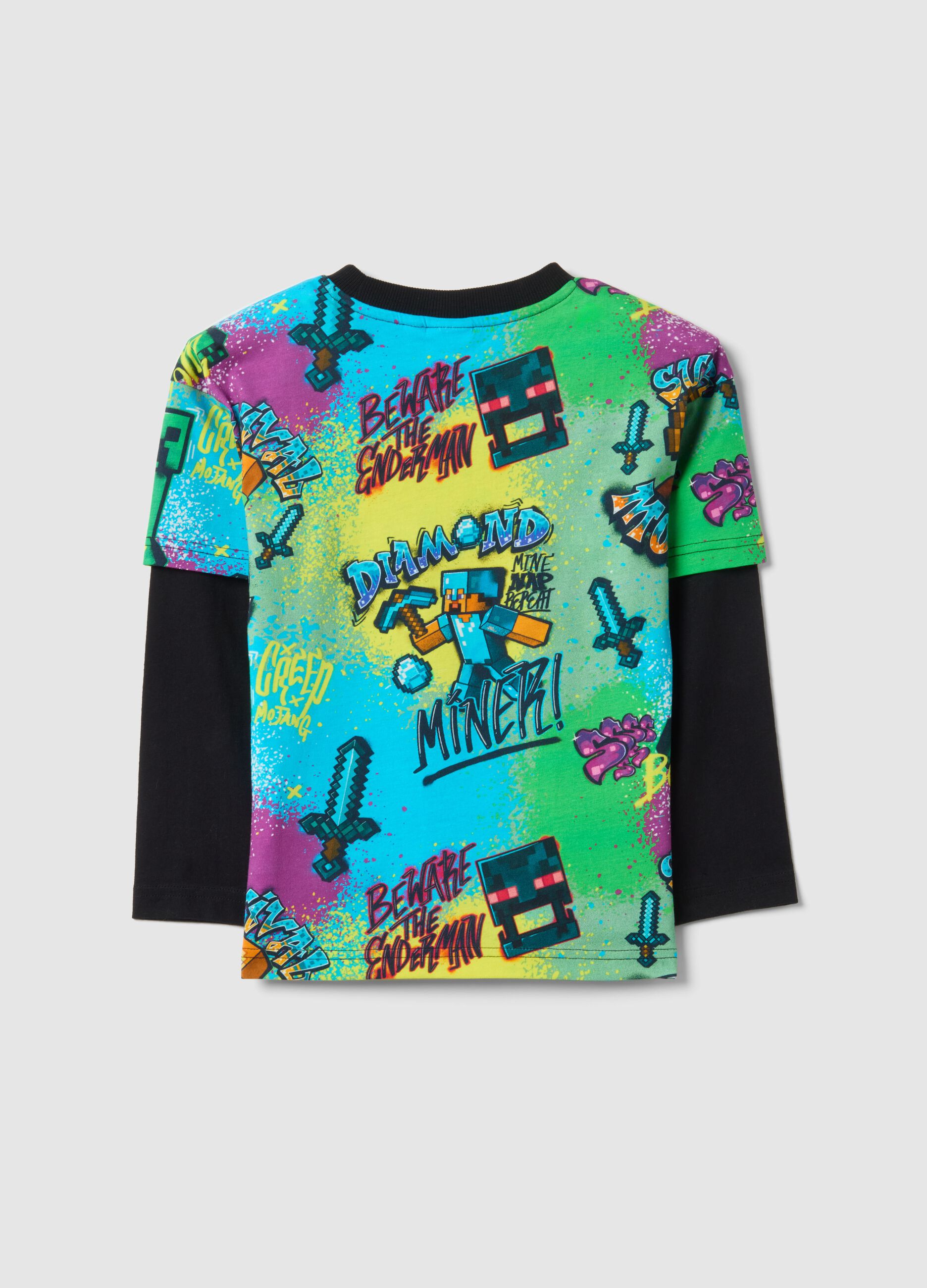 Multicolor pure cotton child's T-shirt with Minecraft print