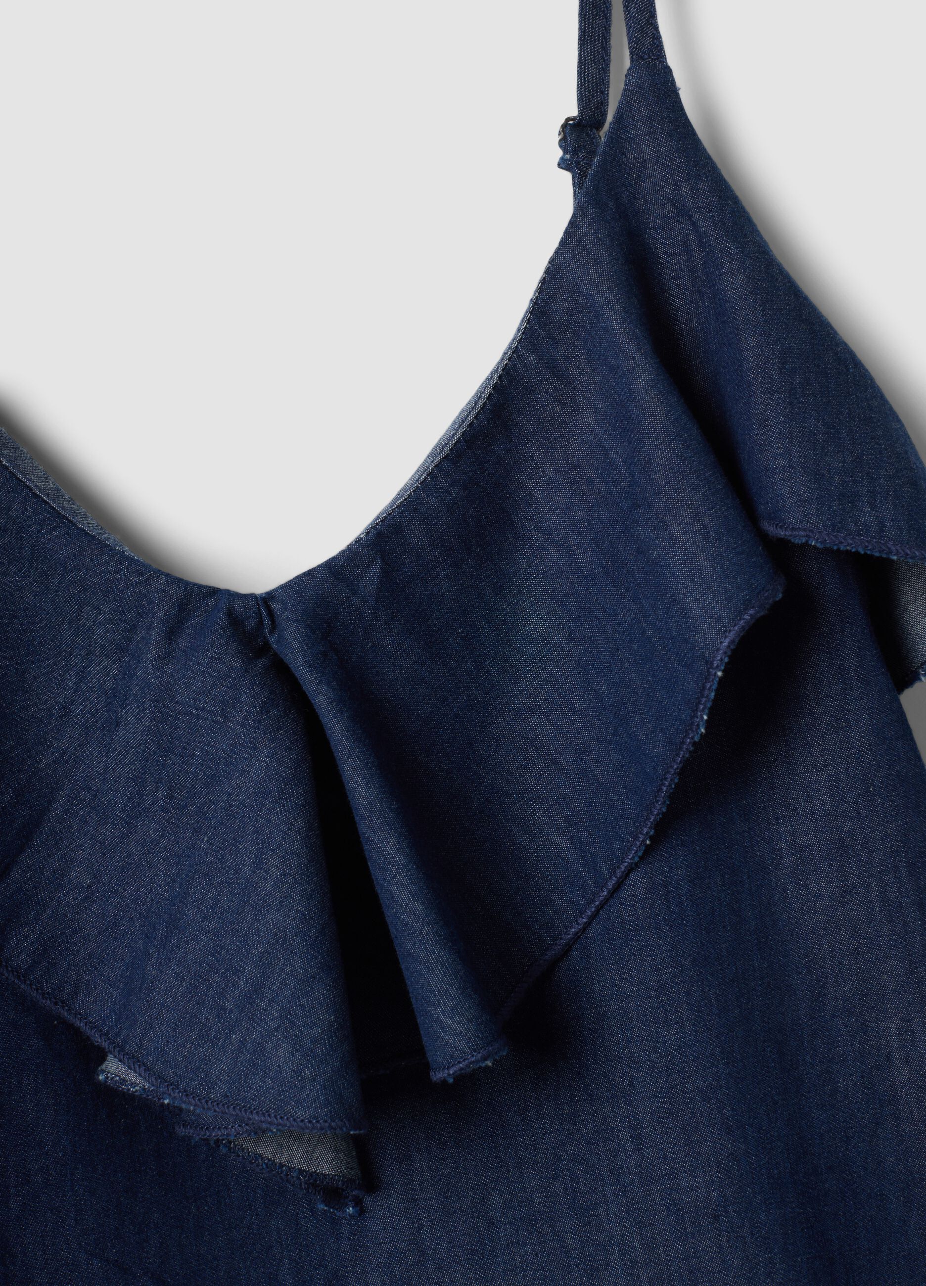 Blue pure cotton top with ruffle