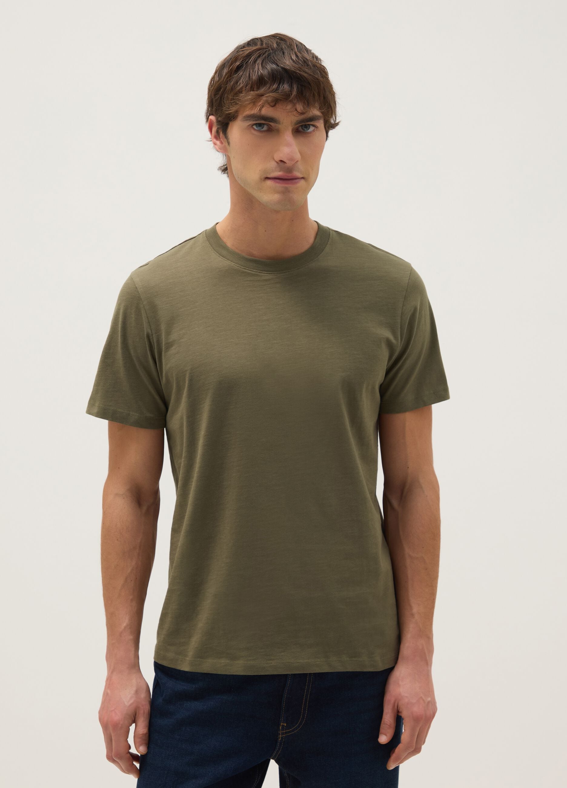 Regular fit green pure cotton t-shirt