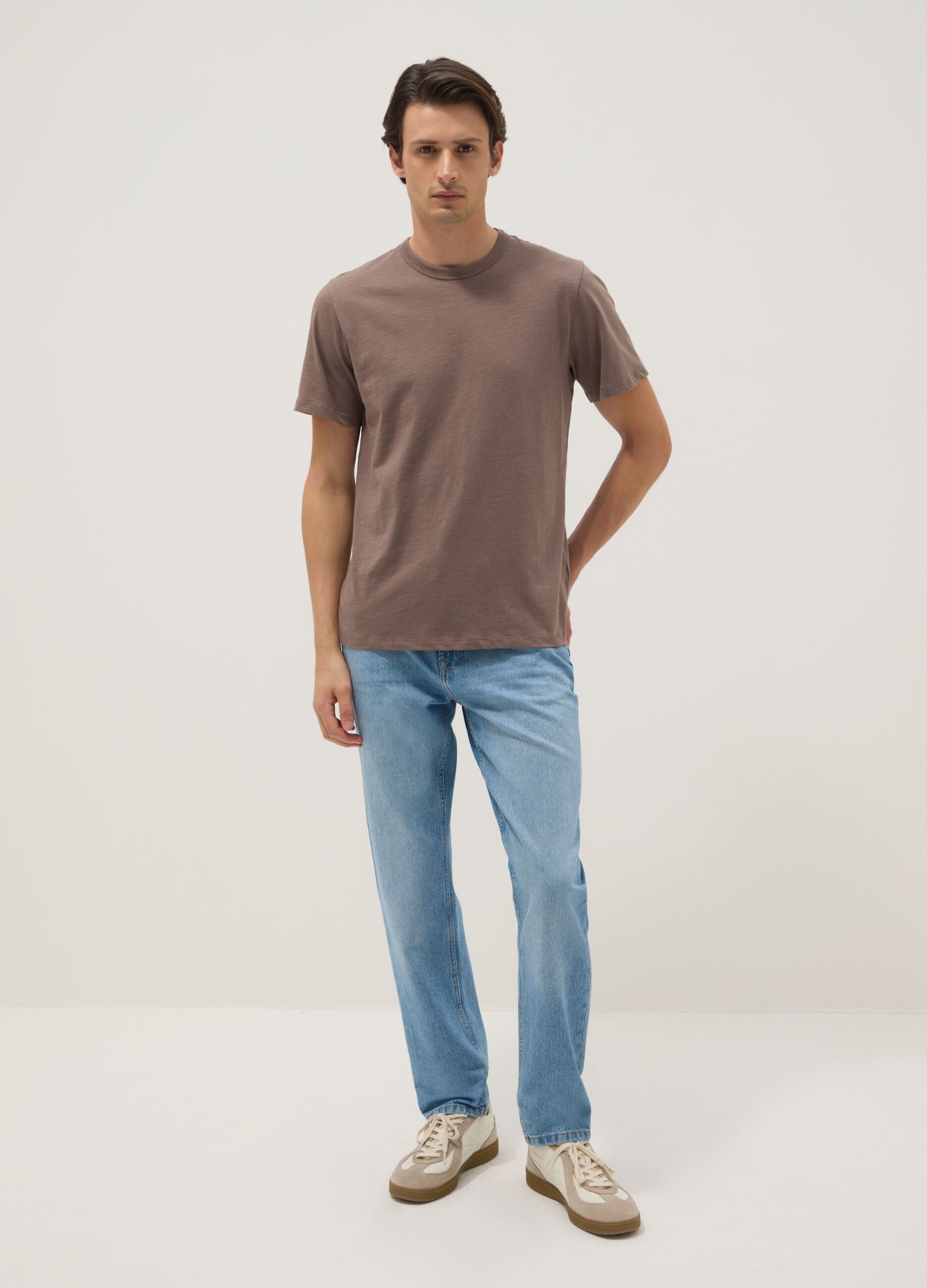 Brown pure cotton short sleeve regular fit T-shirt