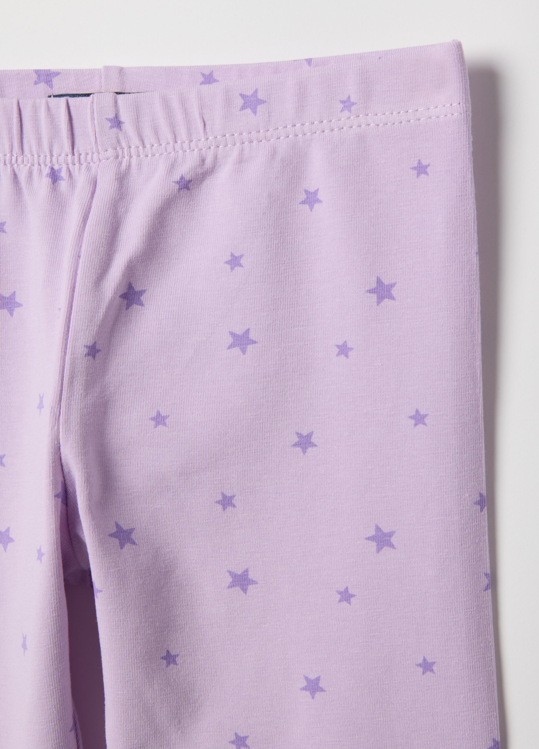 Girls' skinny fit purple stretchy cotton leggings with stars