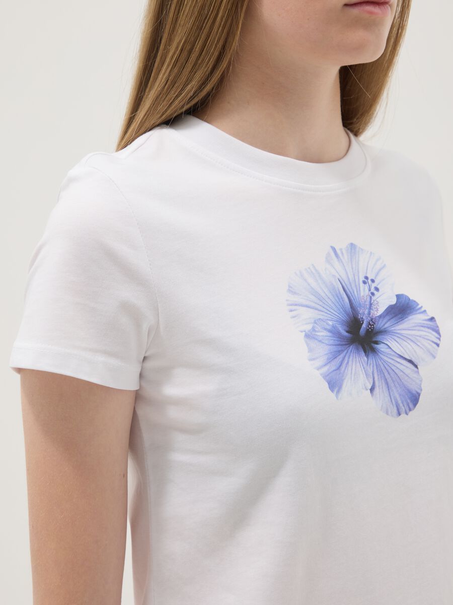 White pure cotton T-shirt with floral print_2
