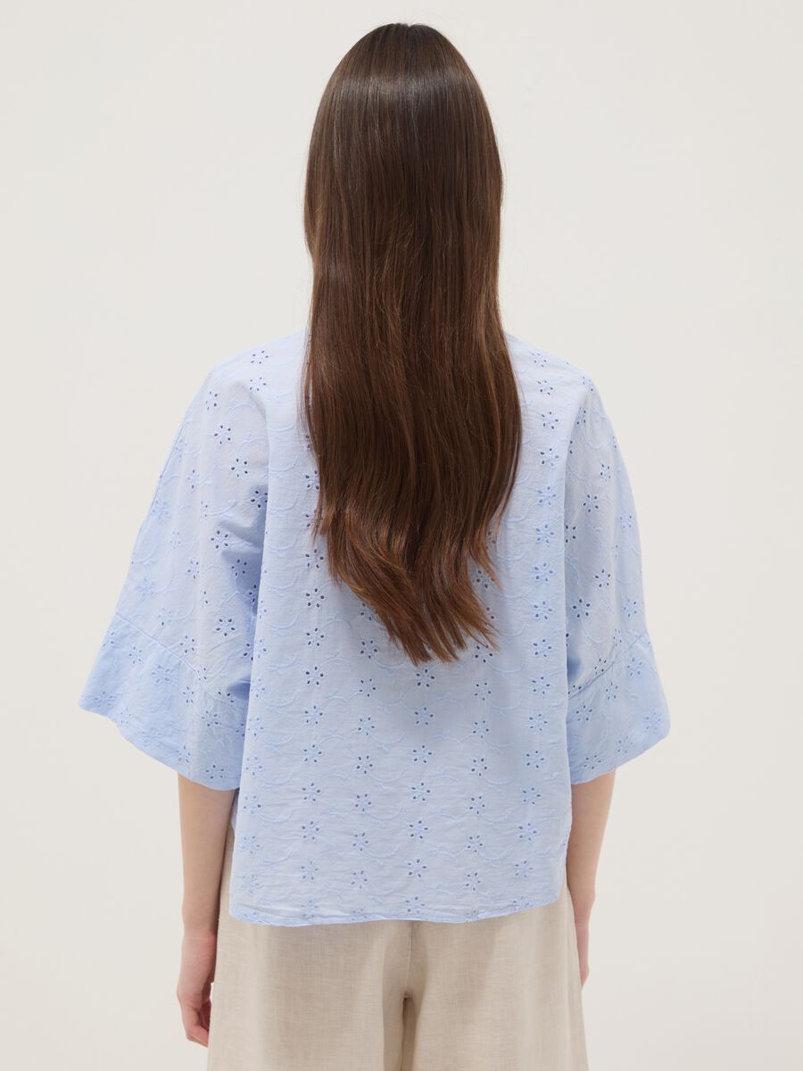 Sky blue openwork pure cotton shirt, regular fit_3