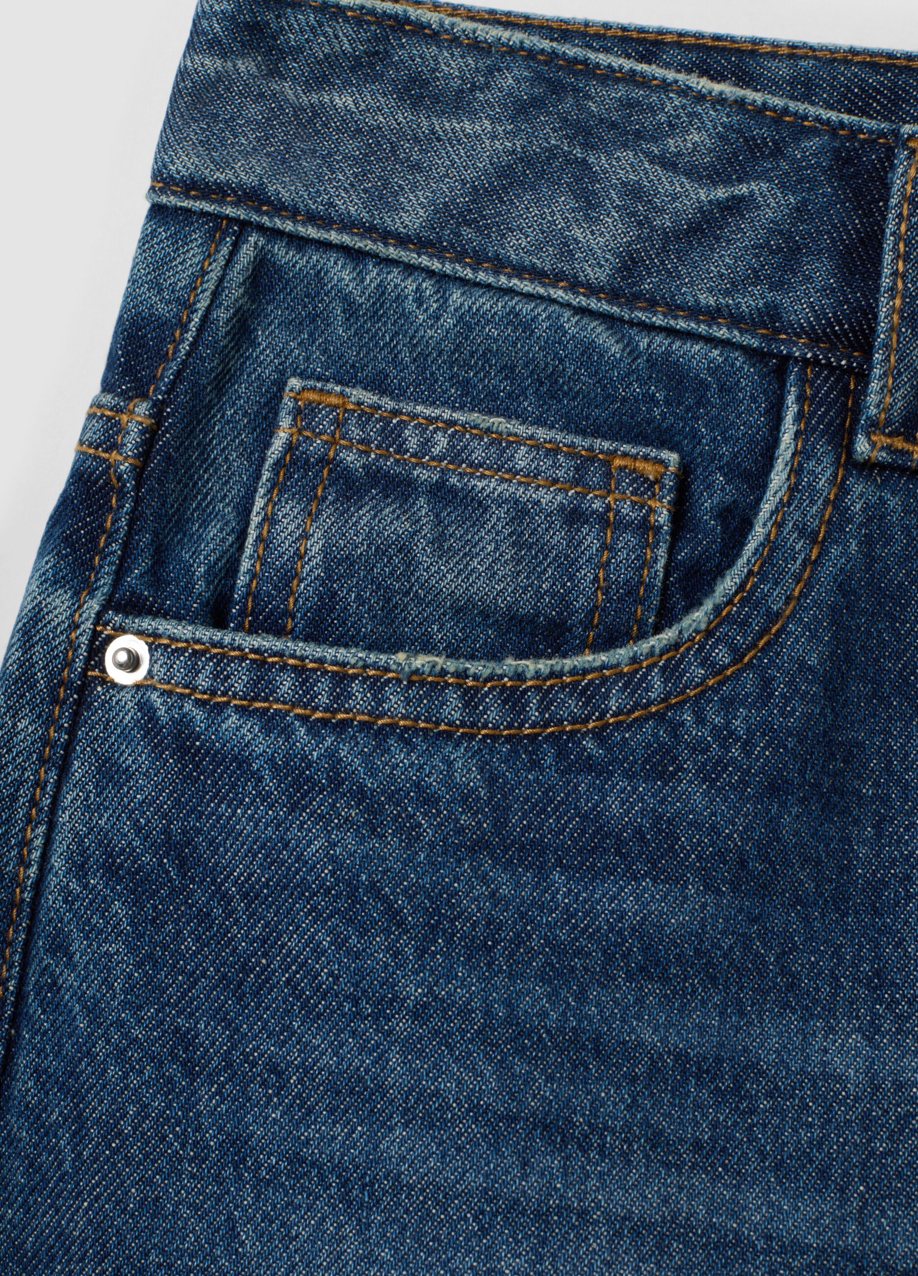 Baggy blue denim shorts in pure cotton