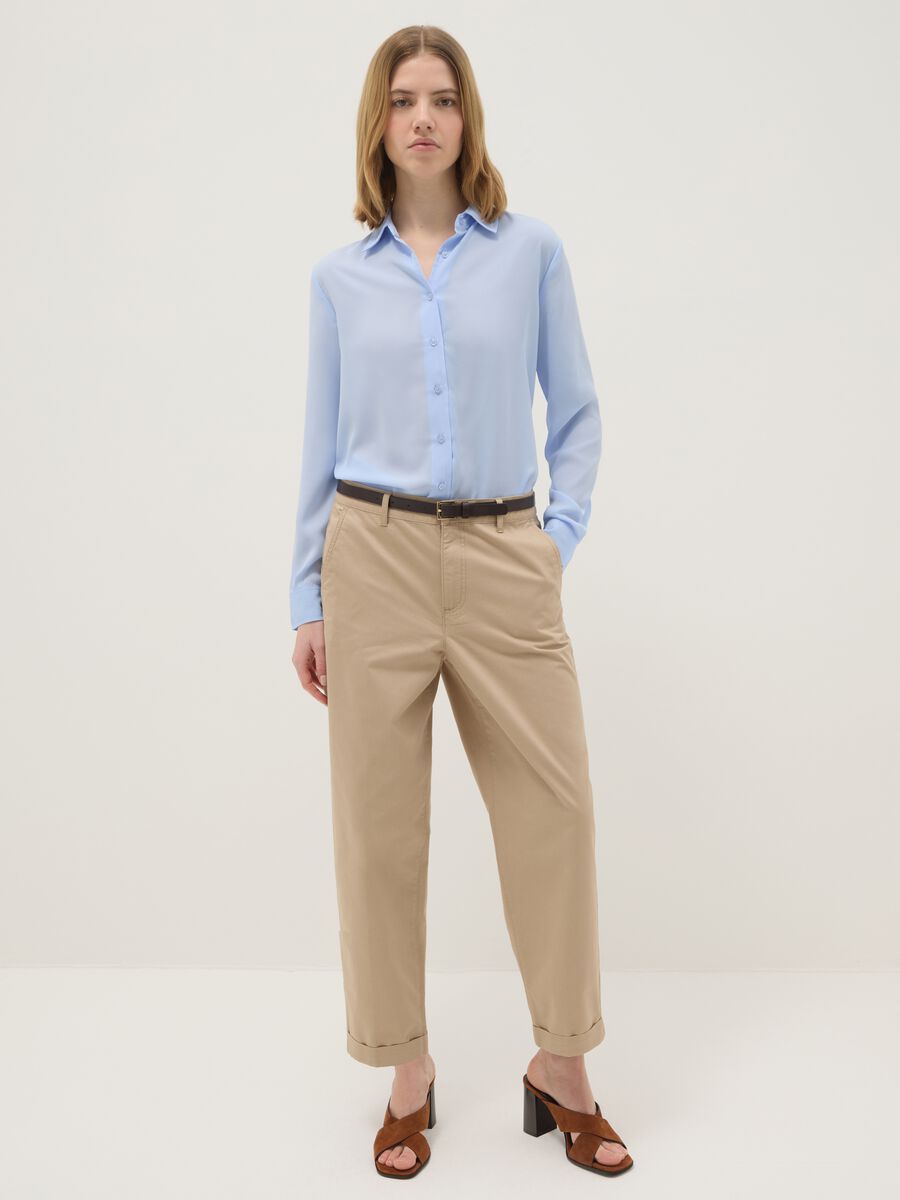 Beige pure cotton chinos regular fit with belt_0
