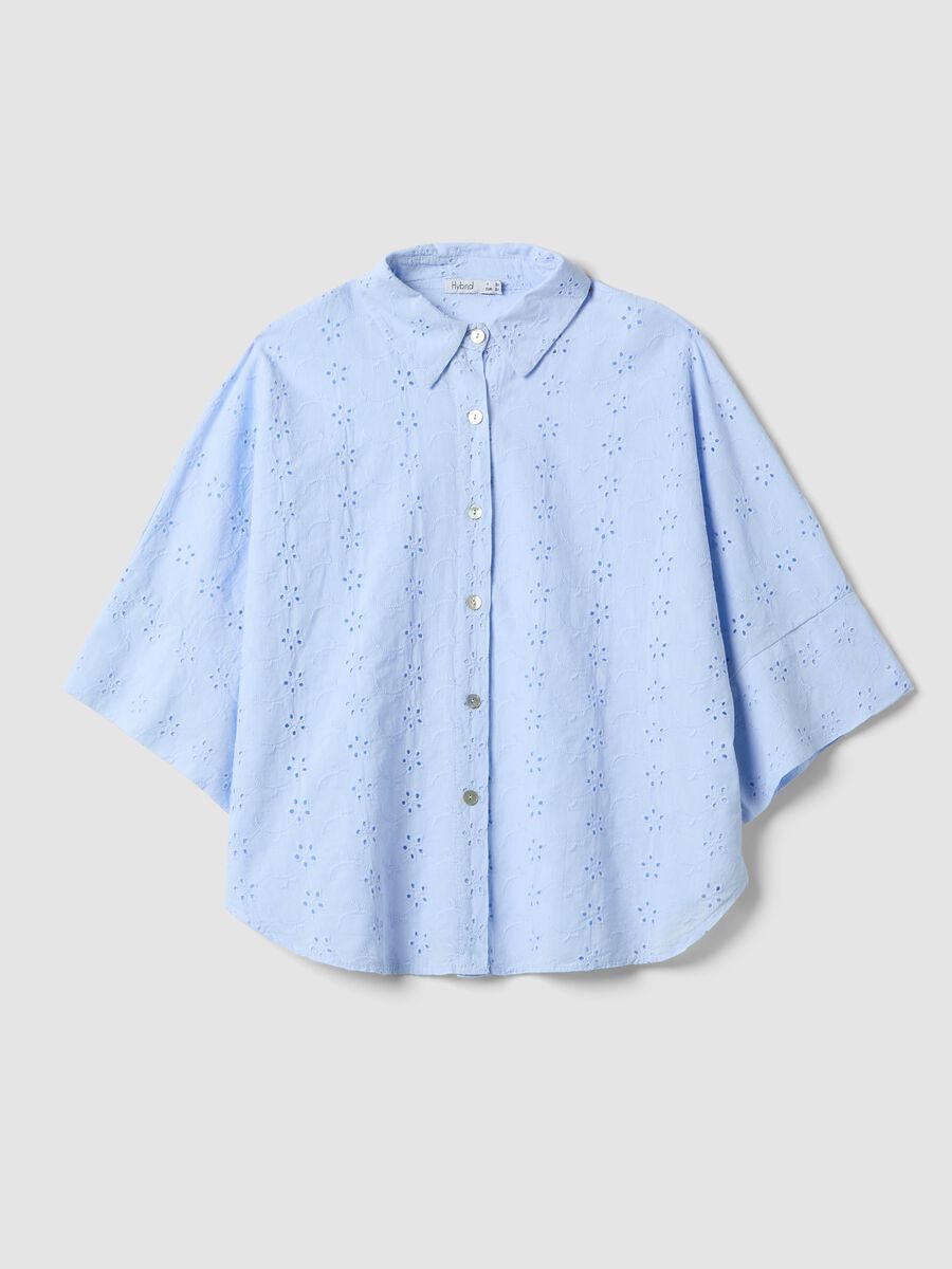 Sky blue openwork pure cotton shirt, regular fit_4