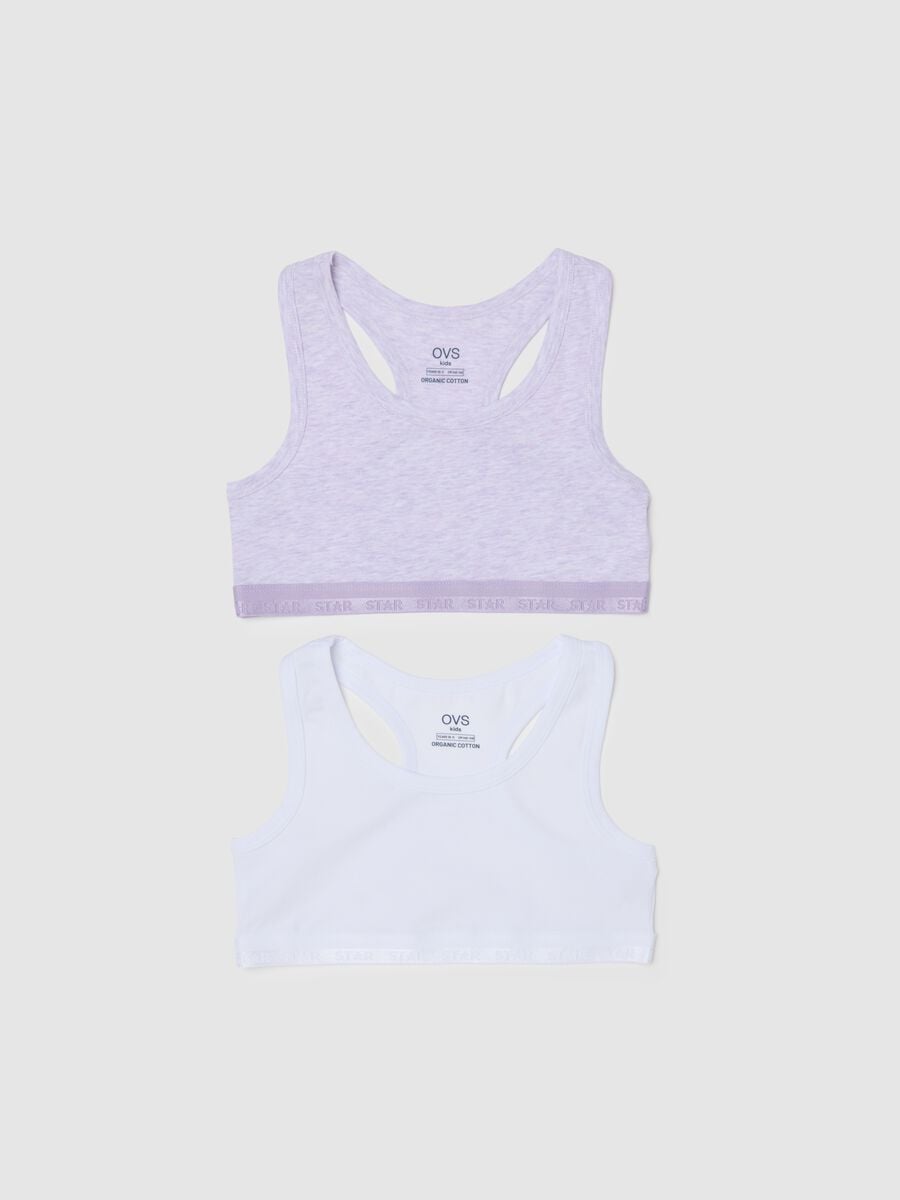 Girls' multicolour stretch cotton sports bras twin pack_0