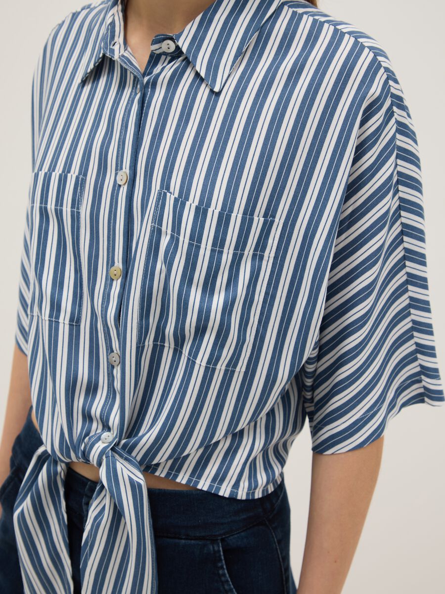 Multicolour striped regular fit pure viscose shirt_3