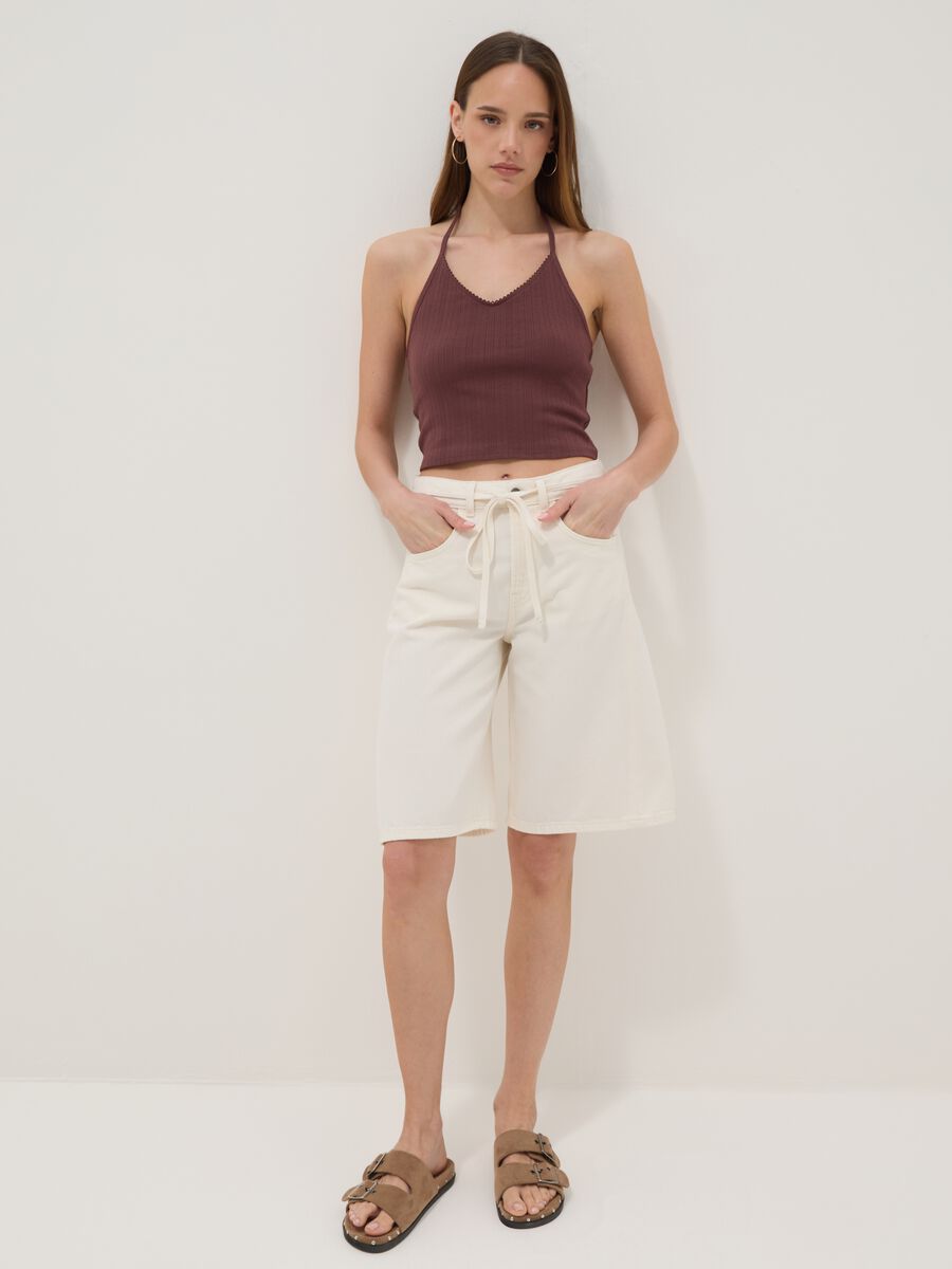 Tank top marrone corto in puro cotone_2