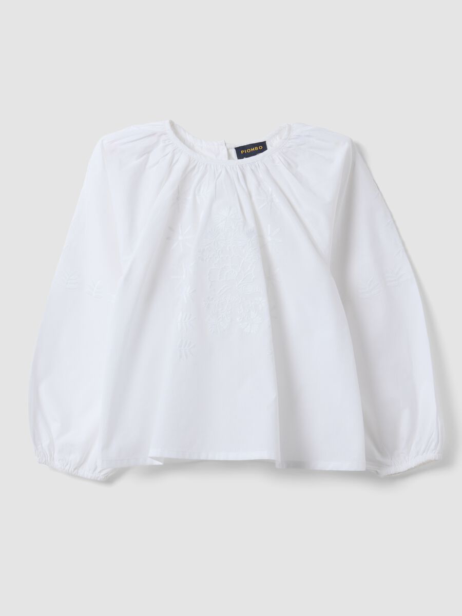 White pure cotton blouse with embroidery and gathered neckline for girls_3
