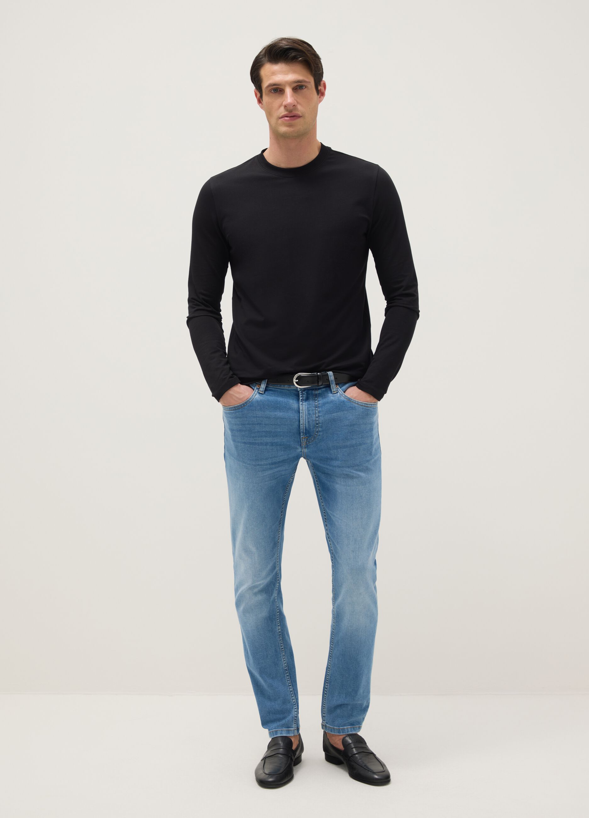 Light Blue Stretch Denim Skinny Fit Jeans