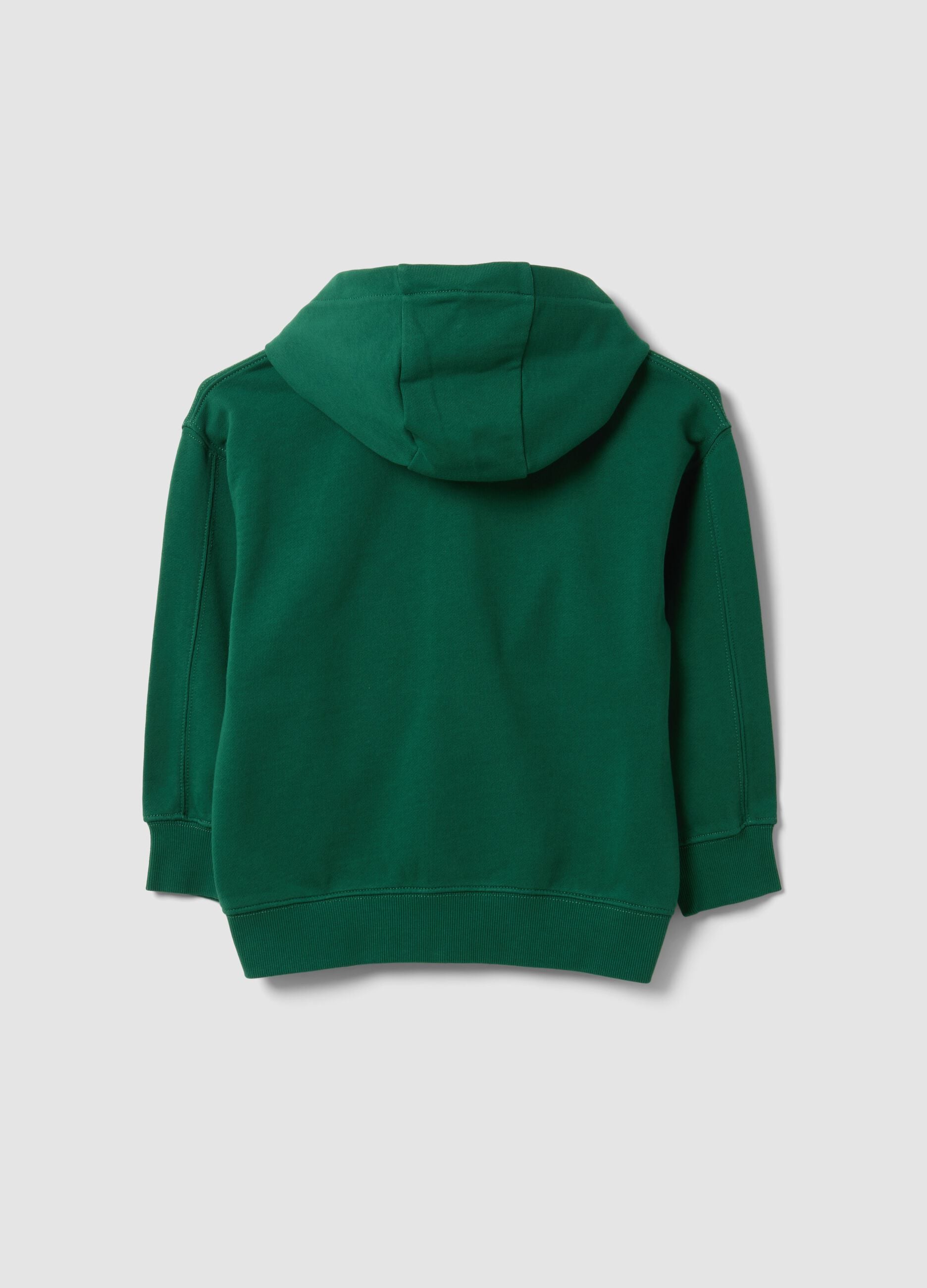 Green pure cotton hoodie, regular fit, for boys