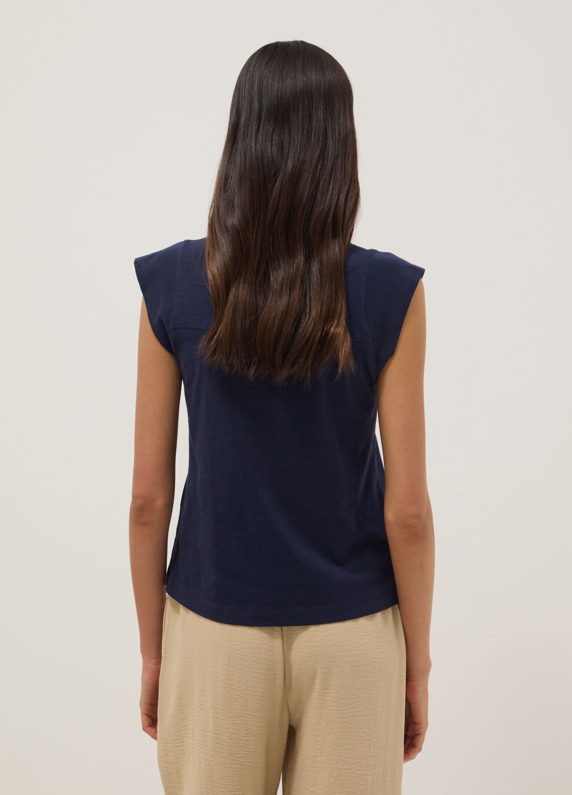 Regular fit blue short sleeve pure cotton T-shirt