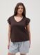 Brown stretch cotton T-shirt with ruffle sleeves, regular fit_2