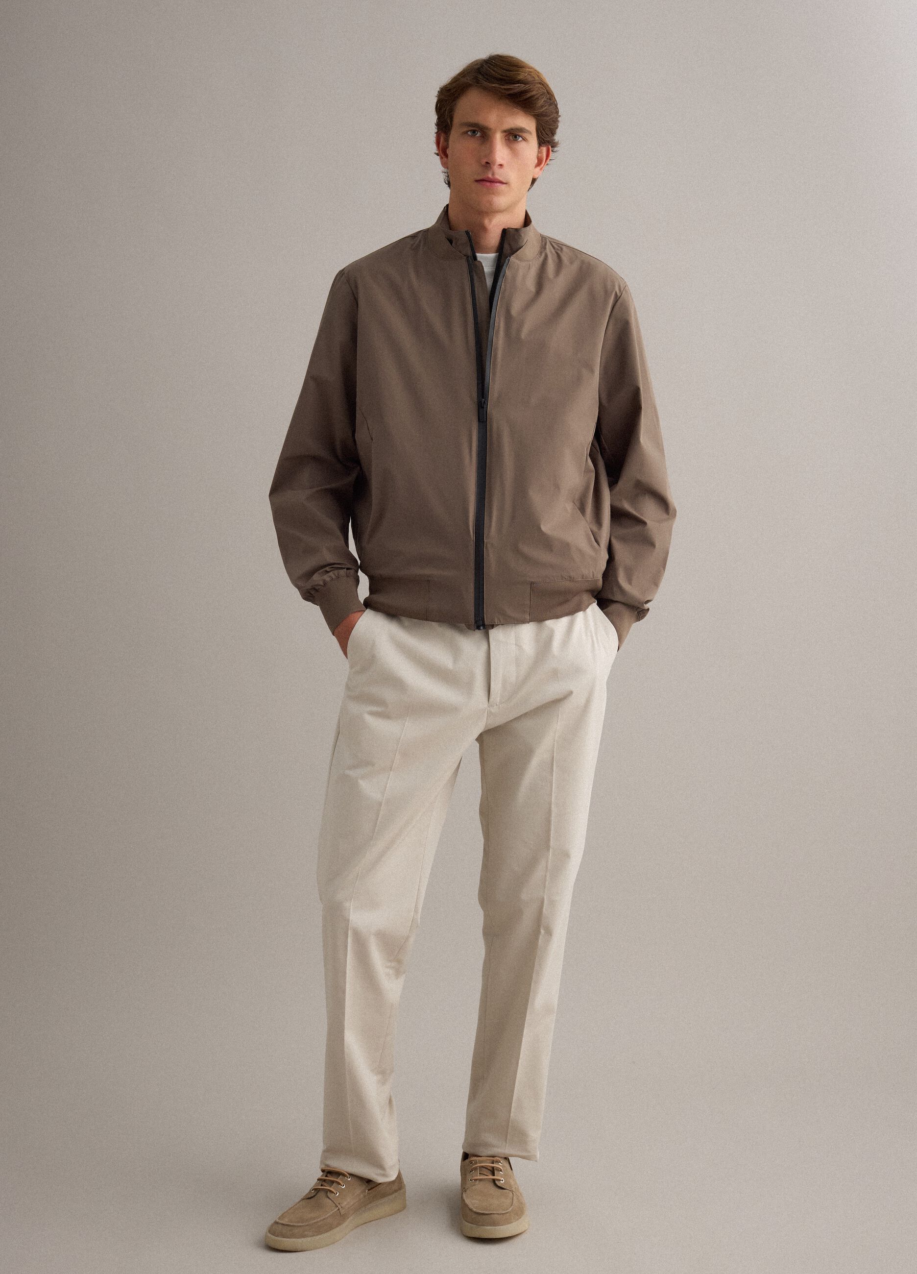 Brown regular fit bomber with full zip