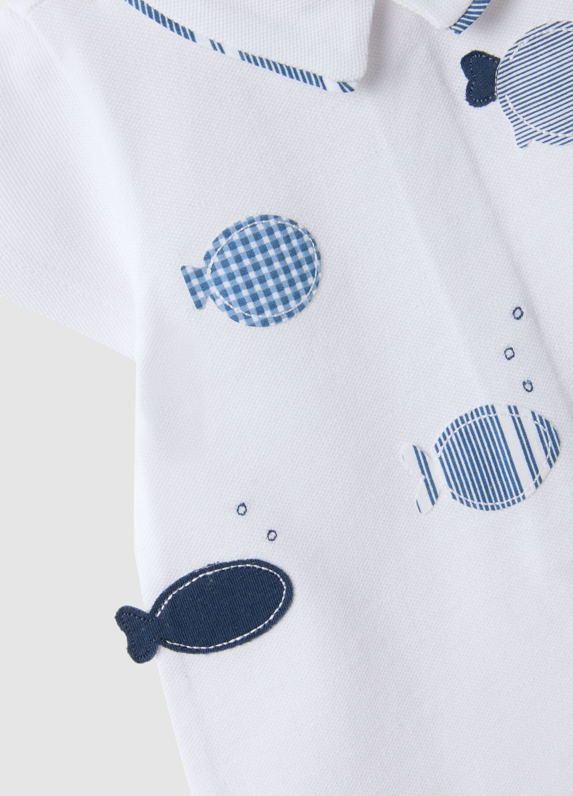 White pure cotton baby romper with fish embroidery