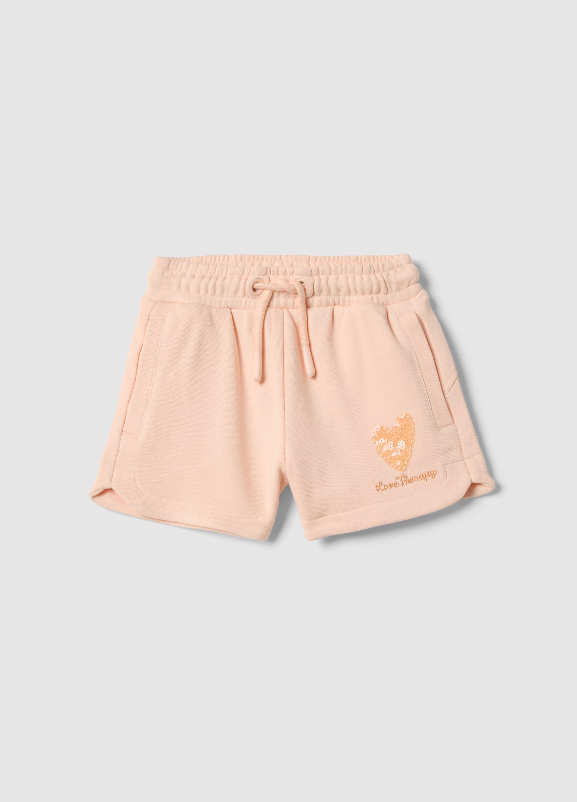 Girl's pink cotton blend shorts regular fit with heart