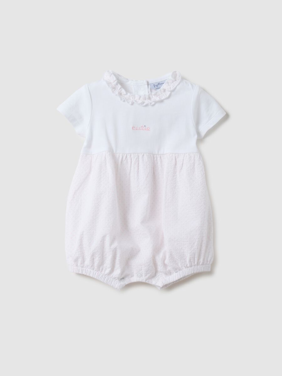 Multicoloured pure cotton baby girl's romper with a ruffled collar_0