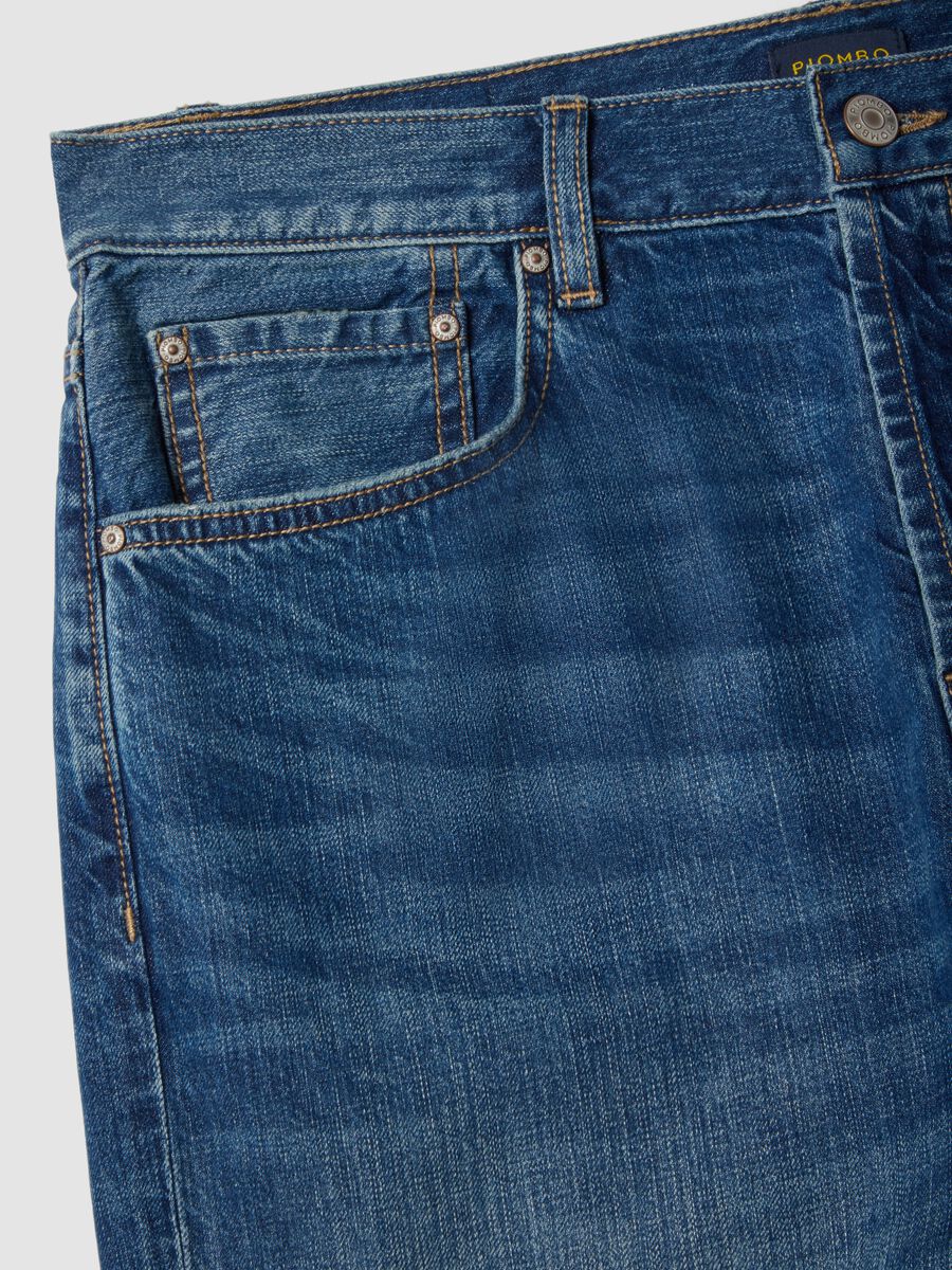 Blue Regular Fit Cotton Denim and Linen Blend Jeans_6