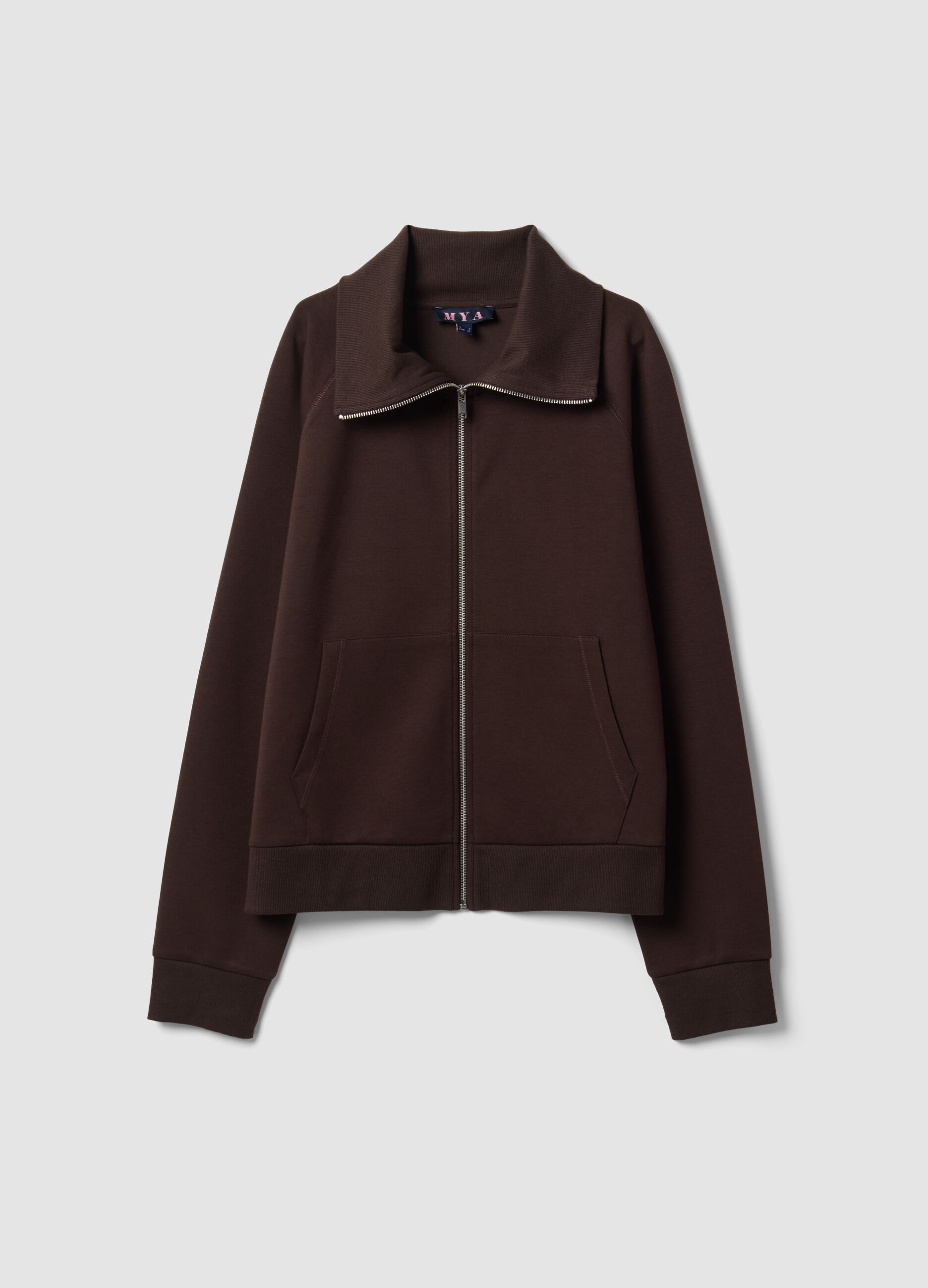 Brown stretch-viscose sweatshirt with regular-fit turtleneck