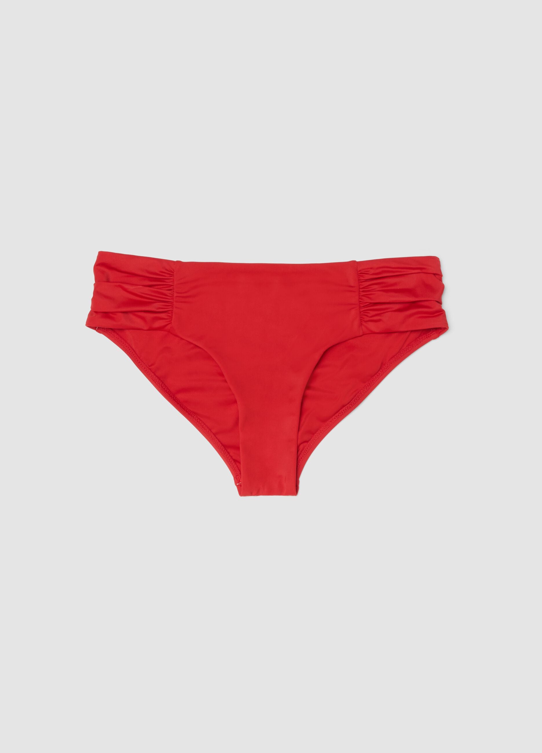 Red bikini bottoms in stretch fabric with ruched details, regular fit