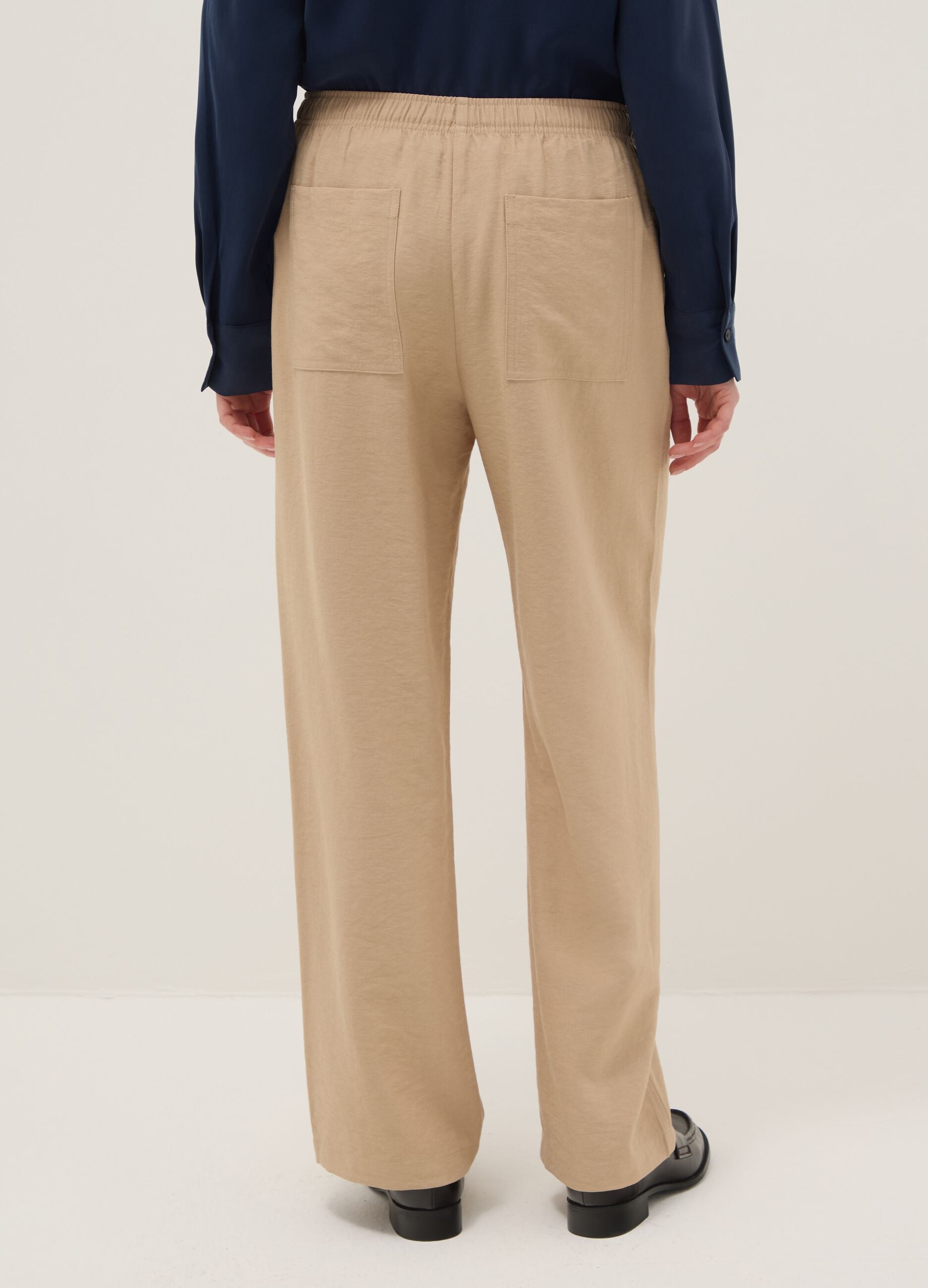 Beige viscose blend trousers with regular fit