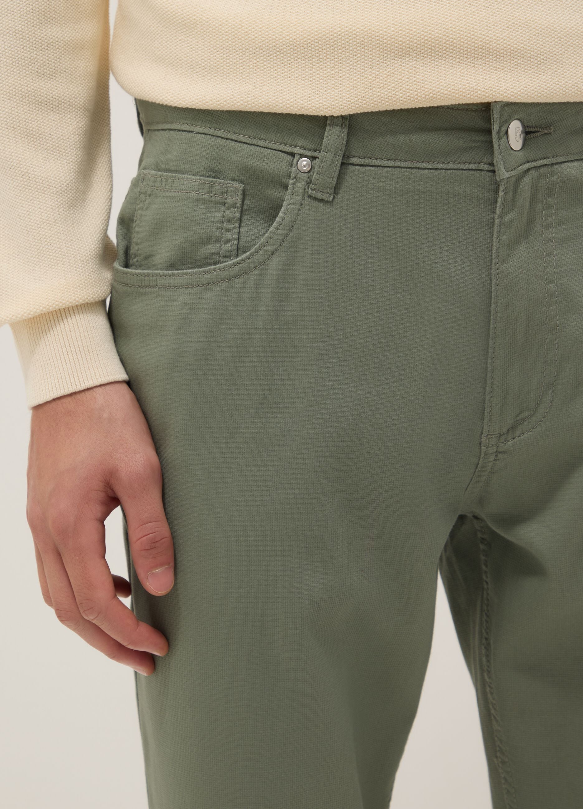 Regular fit green stretch cotton trousers