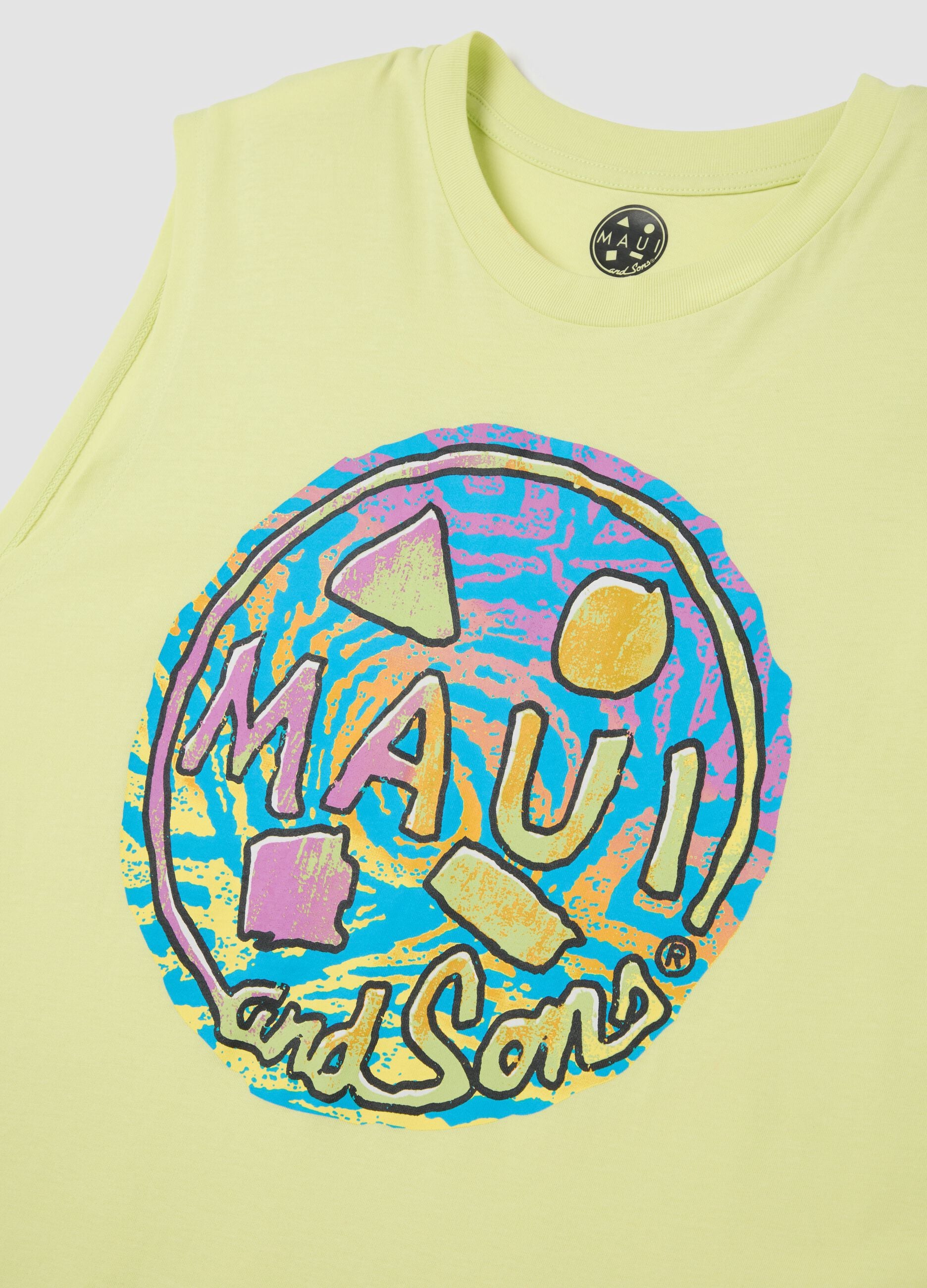 Men&rsquo;s yellow regular-fit vest top in 100% cotton with print