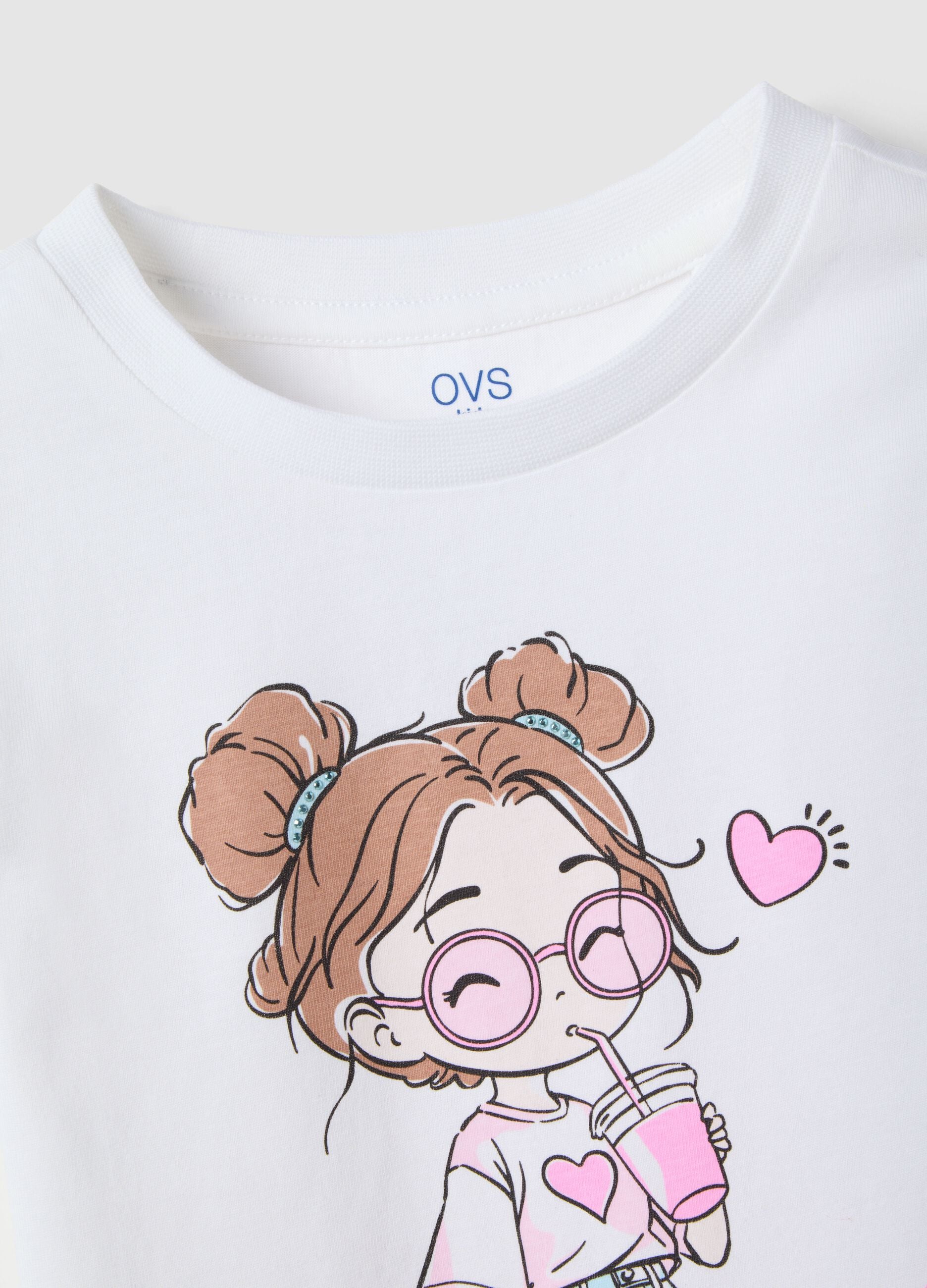 White Pure Cotton Girls' T-Shirt Regular Fit with Print
