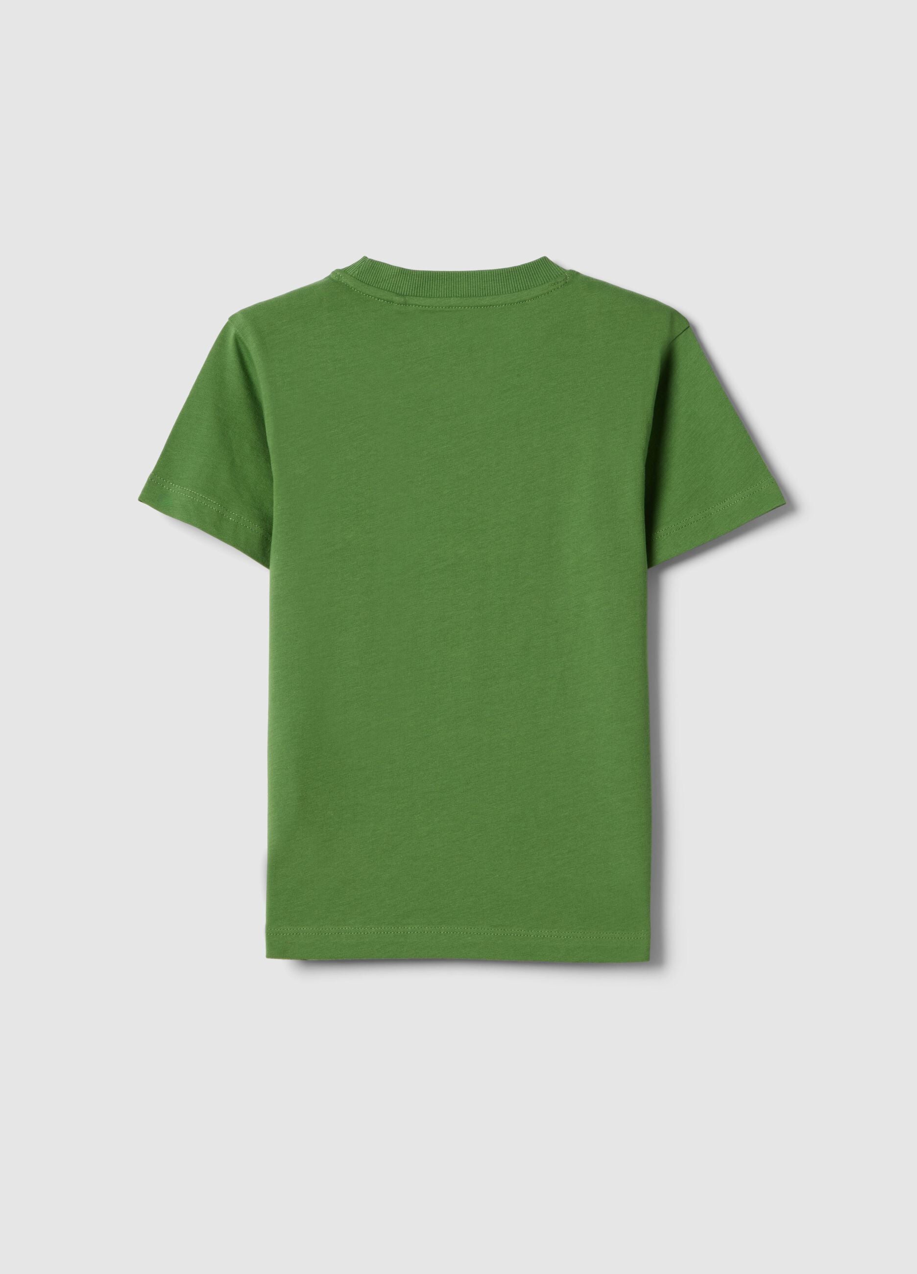 Green pure cotton regular fit T-shirt for children with print