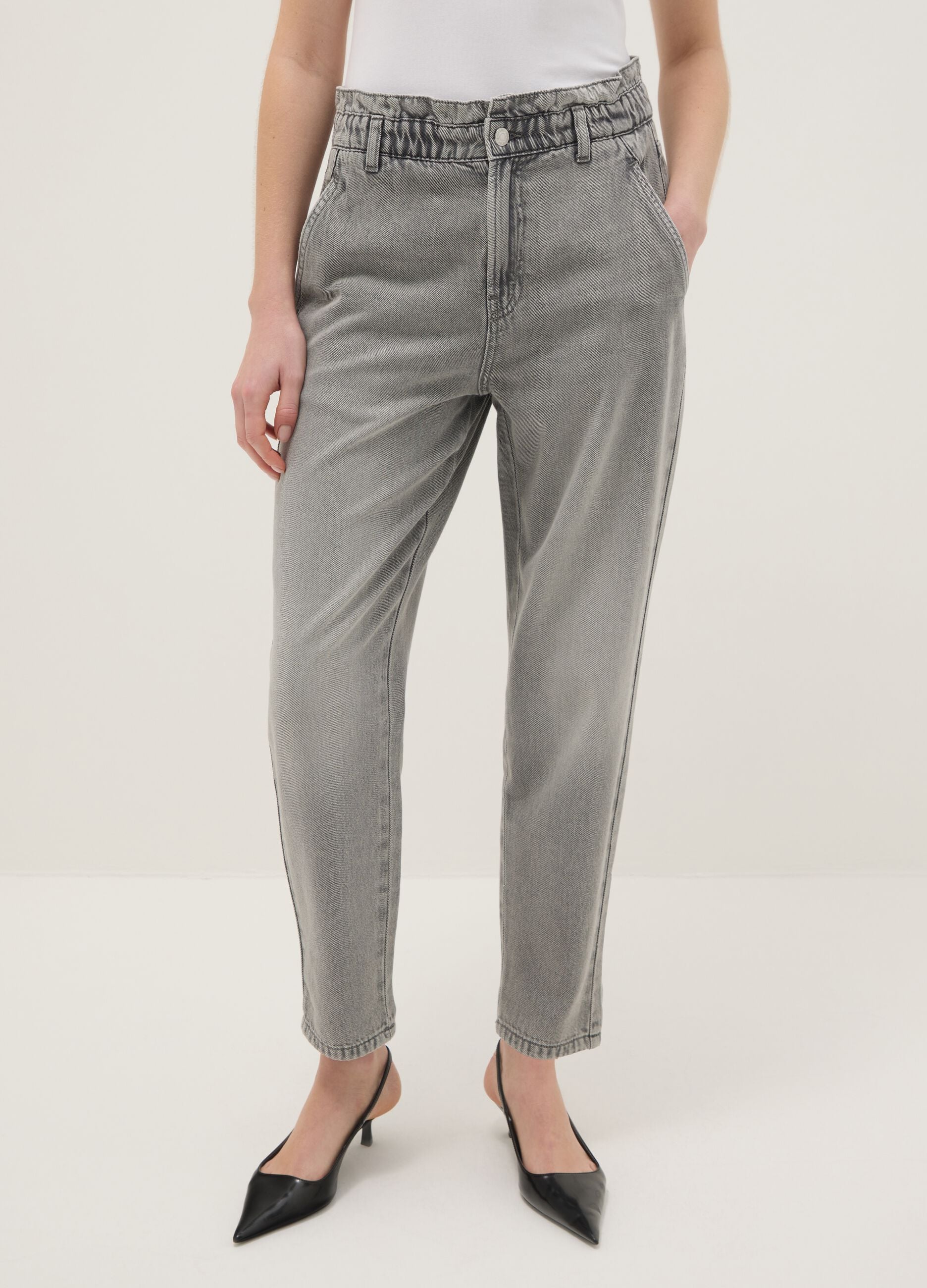 Grey Pure Cotton Baggy Trousers