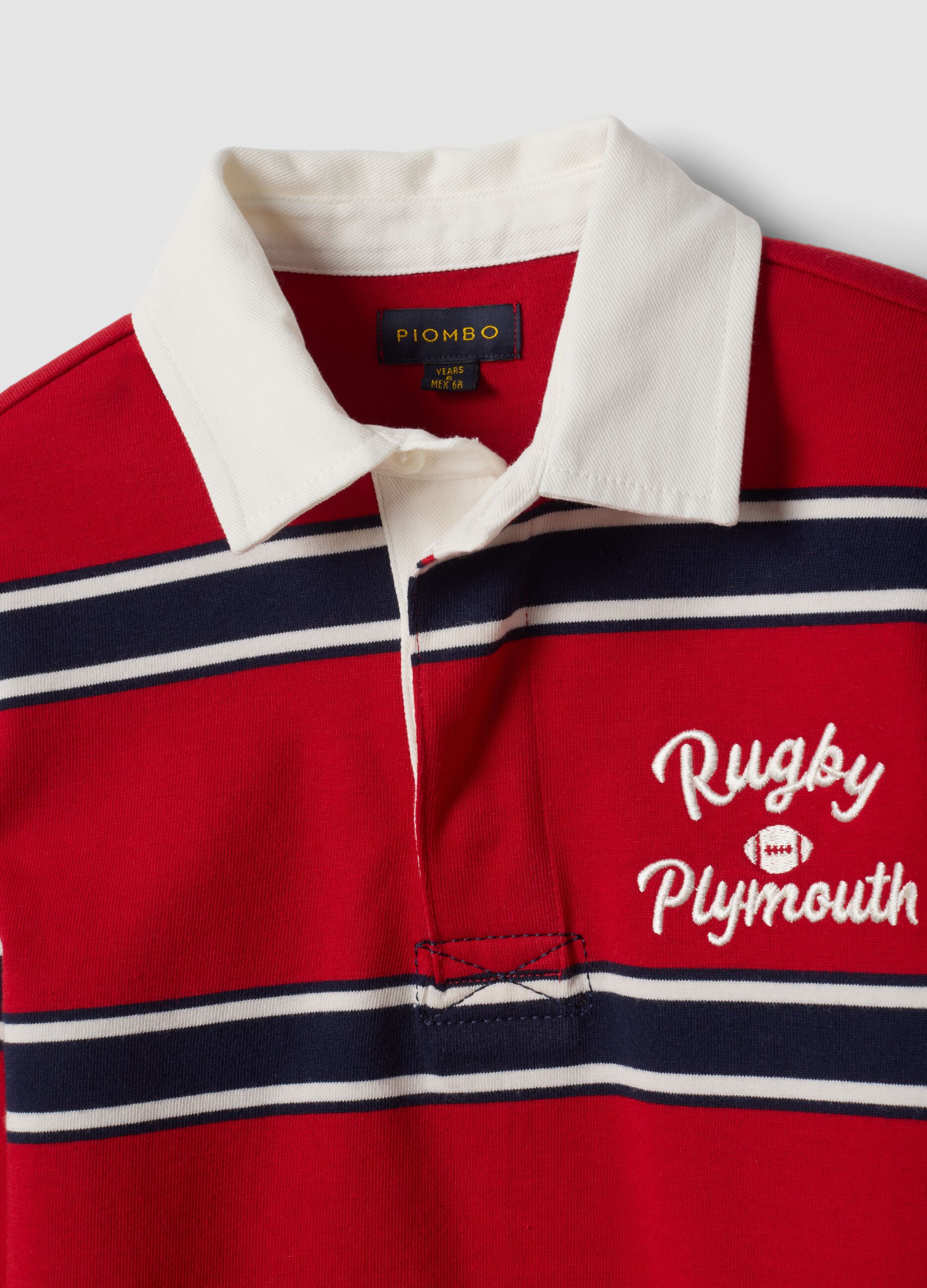 Boys&rsquo; red striped pure cotton rugby polo, regular fit