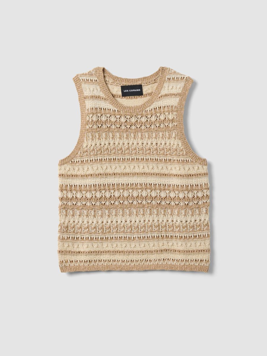 Multicolour cotton blend regular fit tank top with perforated texture_0