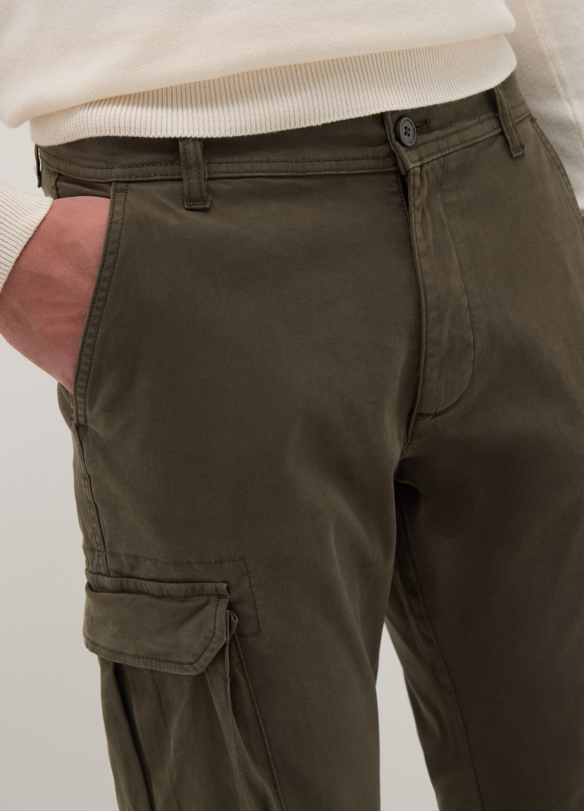 Green slim fit stretch cotton cargo trousers