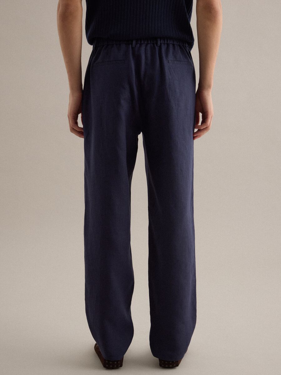 Pantaloni in puro lino blu regular fit_3