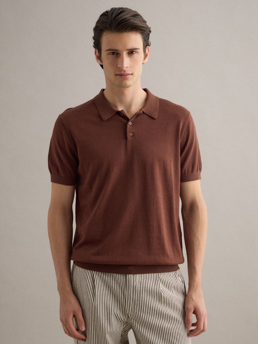 Polo in misto cotone, lino e seta marrone regular fit_0