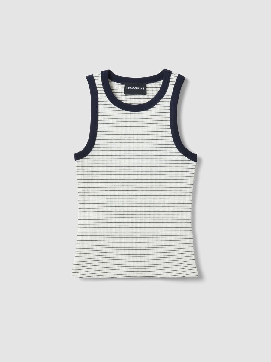 Tank top in viscosa elasticizzata bianca regular fit con dettagli blu_4