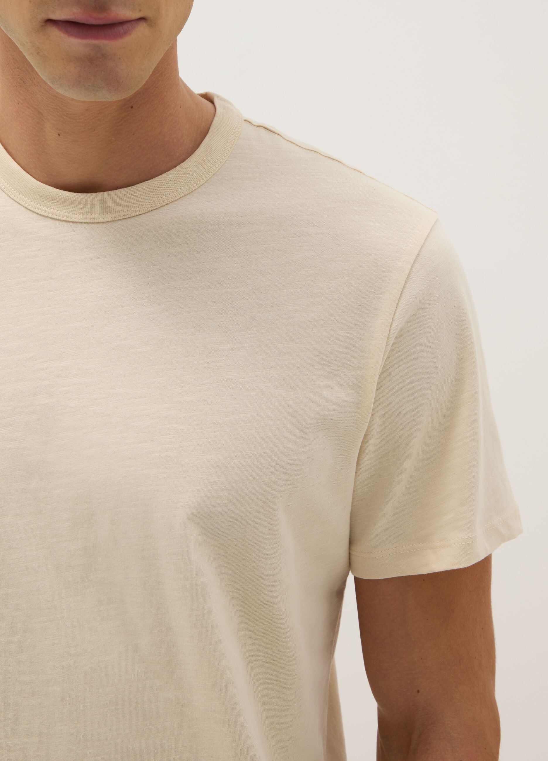 Beige short-sleeved pure cotton regular fit T-shirt
