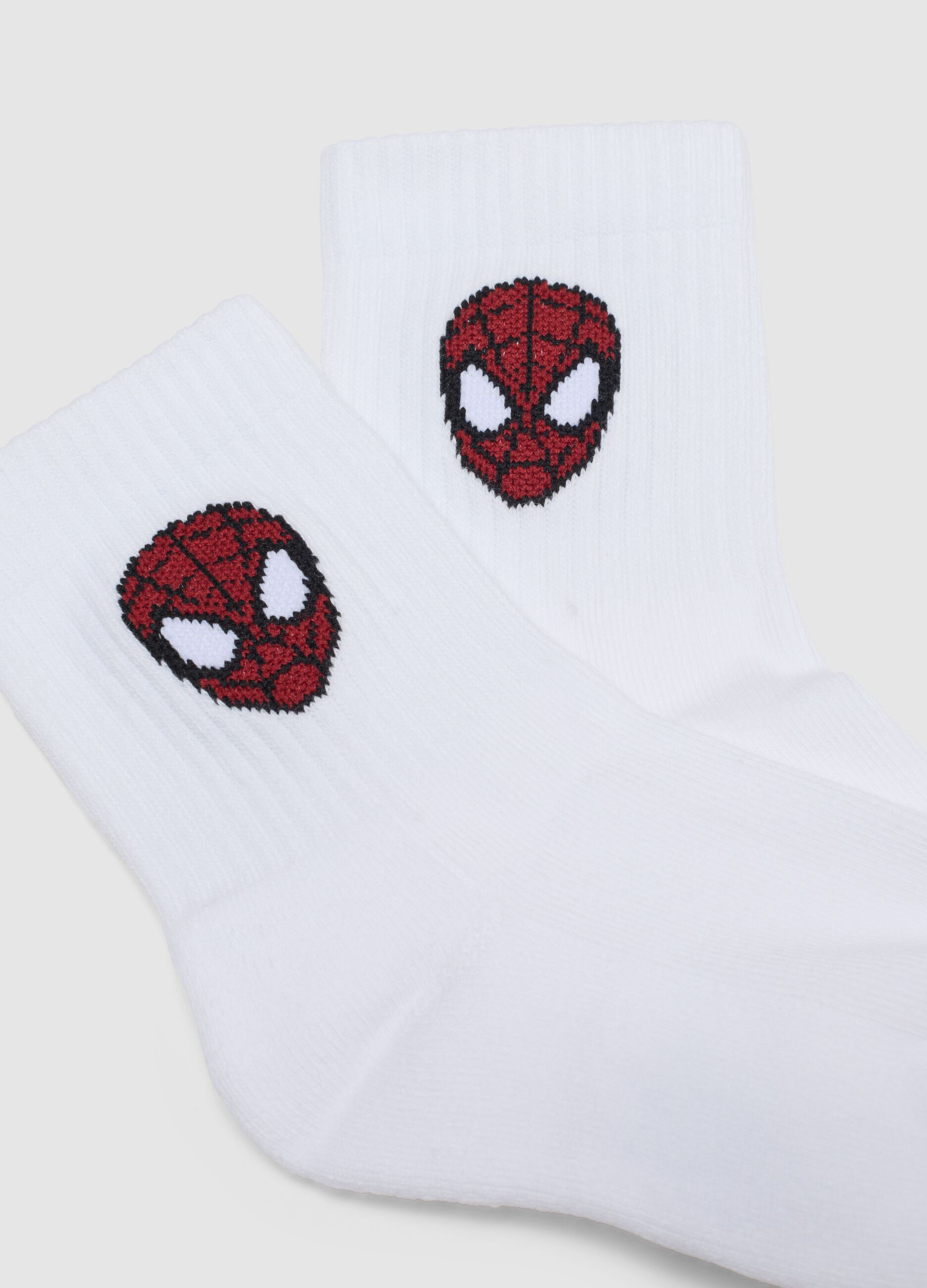 Pack of two pairs of boys' white cotton blend socks with Spider-Man logos