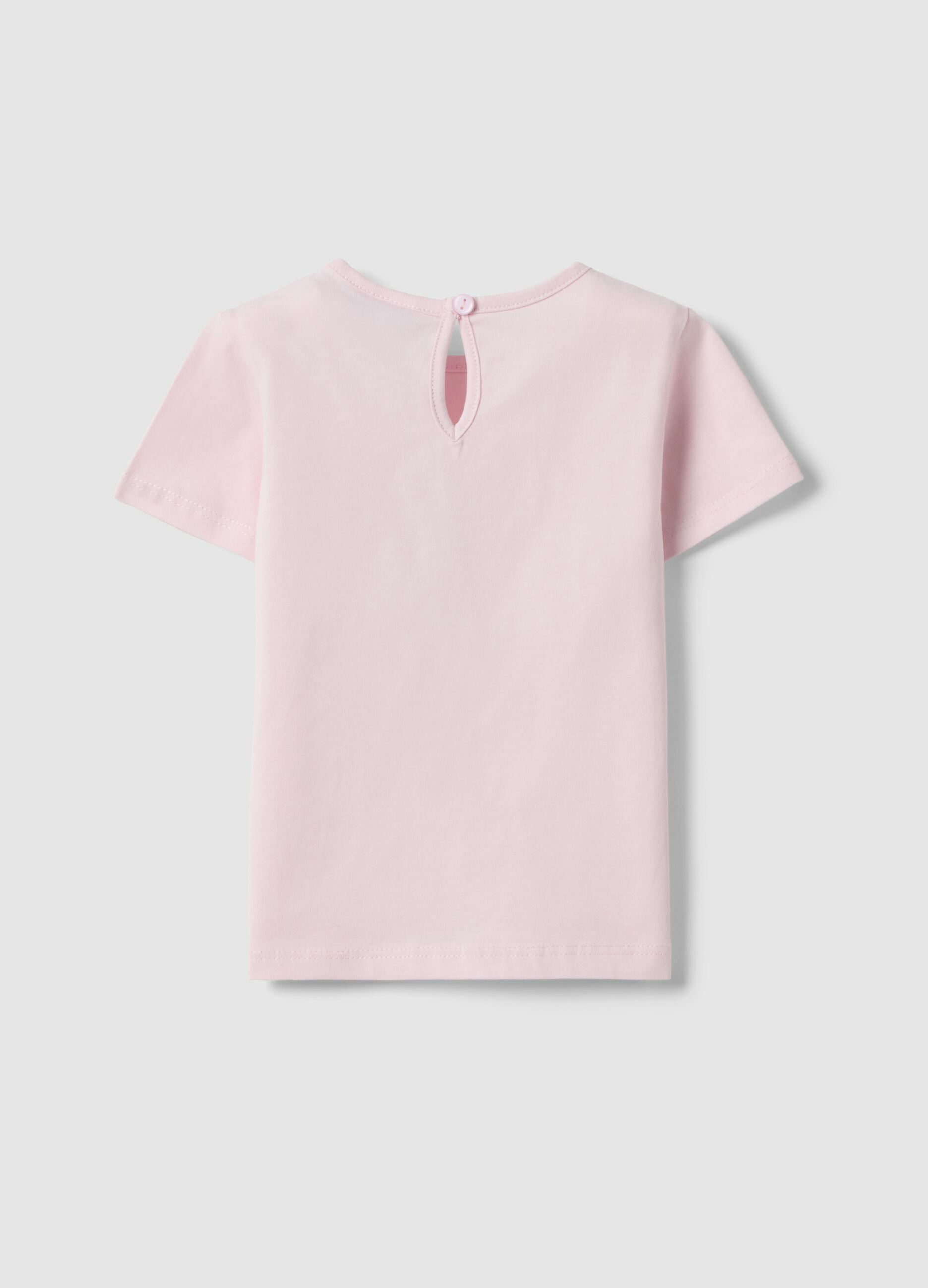 Pink pure cotton regular fit girl's T-shirt with teddy bear