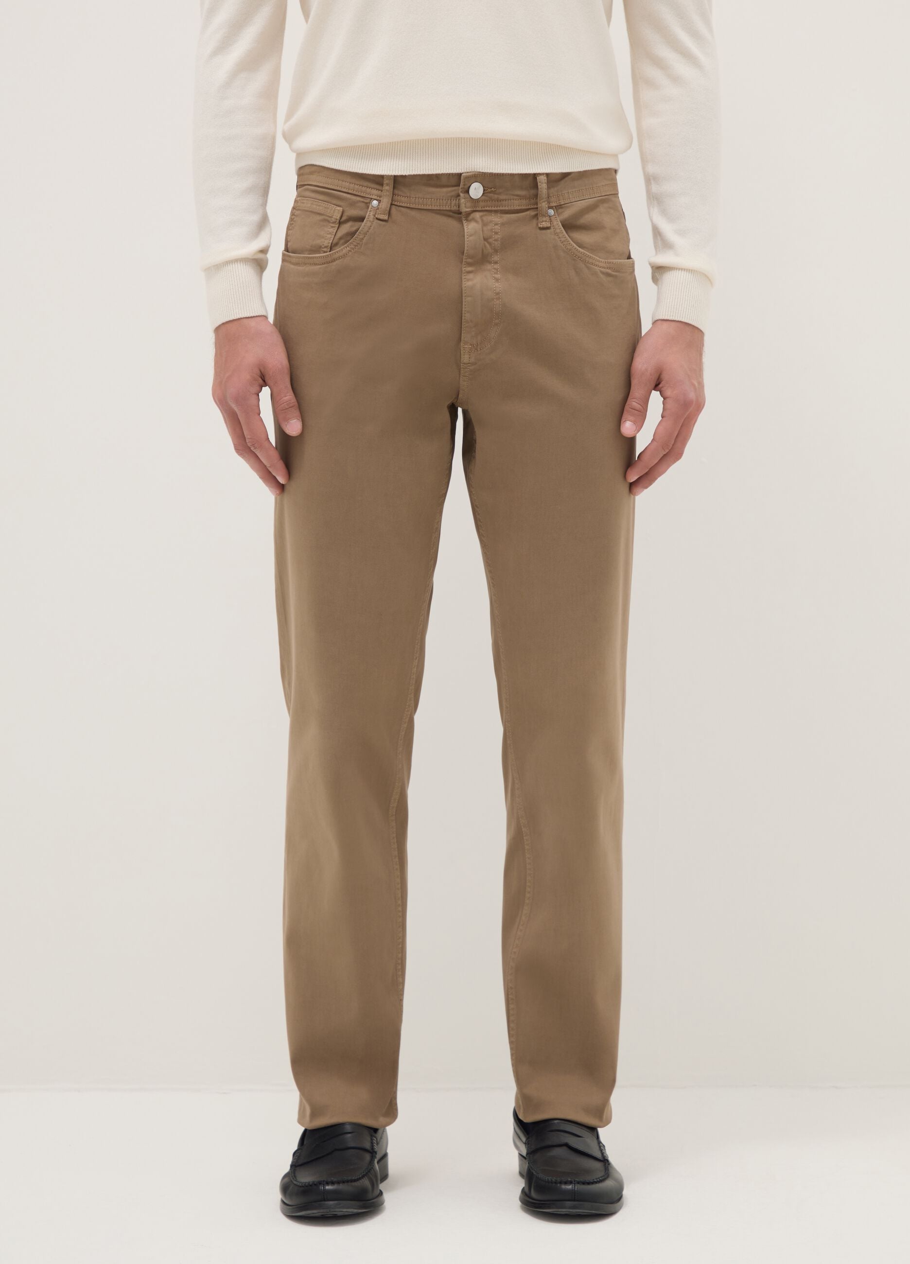 Brown stretch cotton trousers regular fit