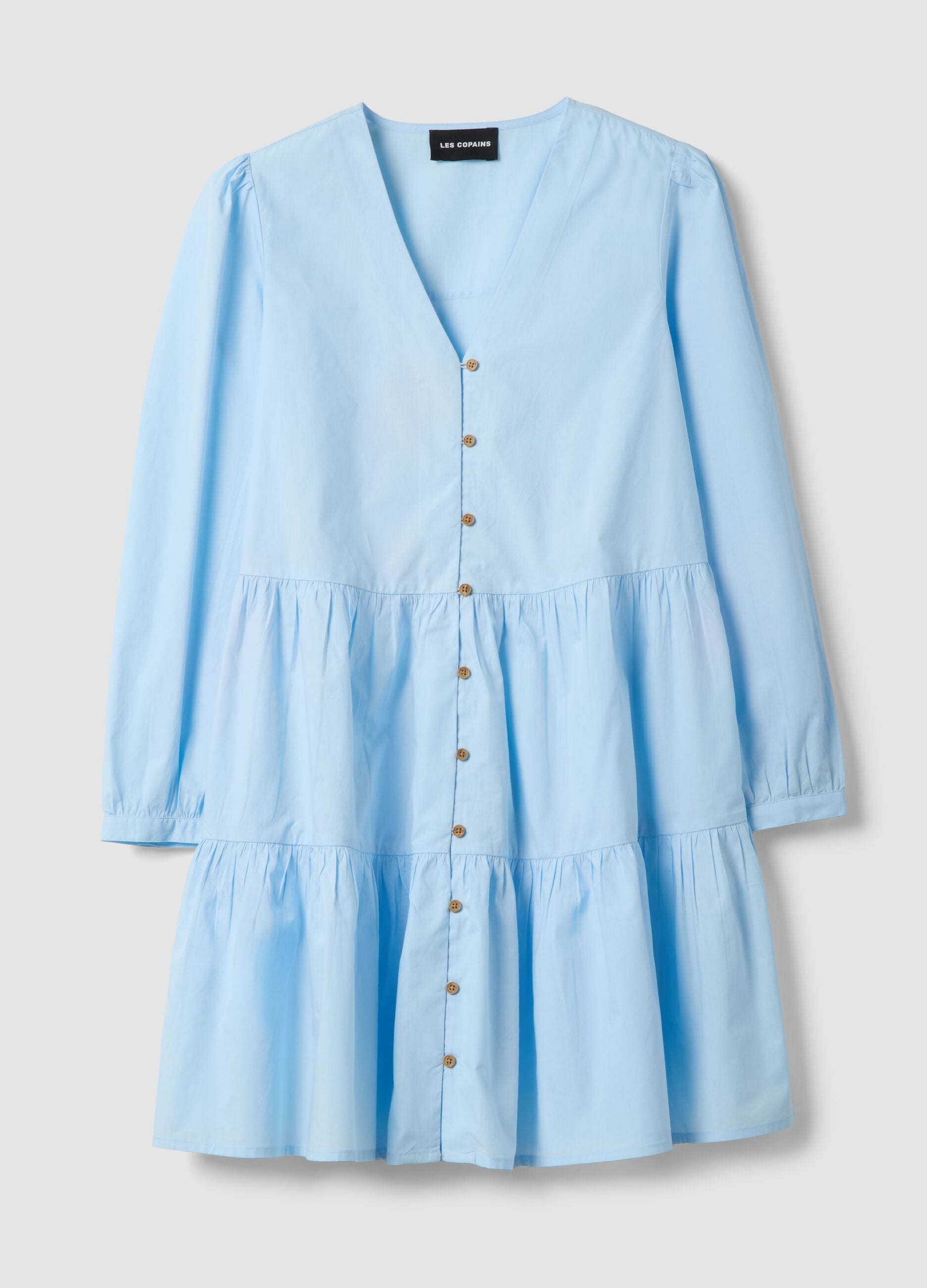 Deep V Blue Cotton Dress Regular Fit