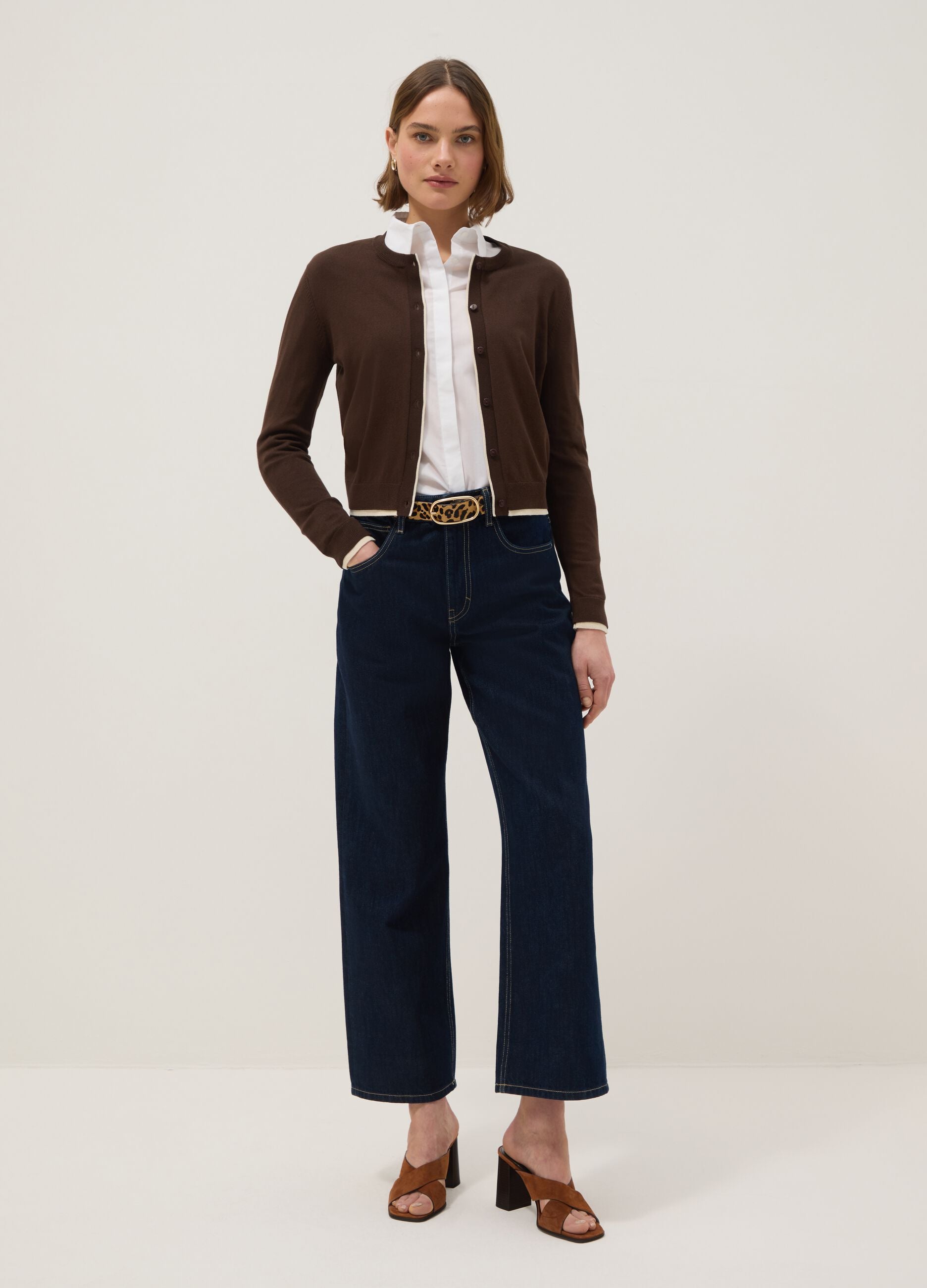 Brown viscose blend cardigan regular fit