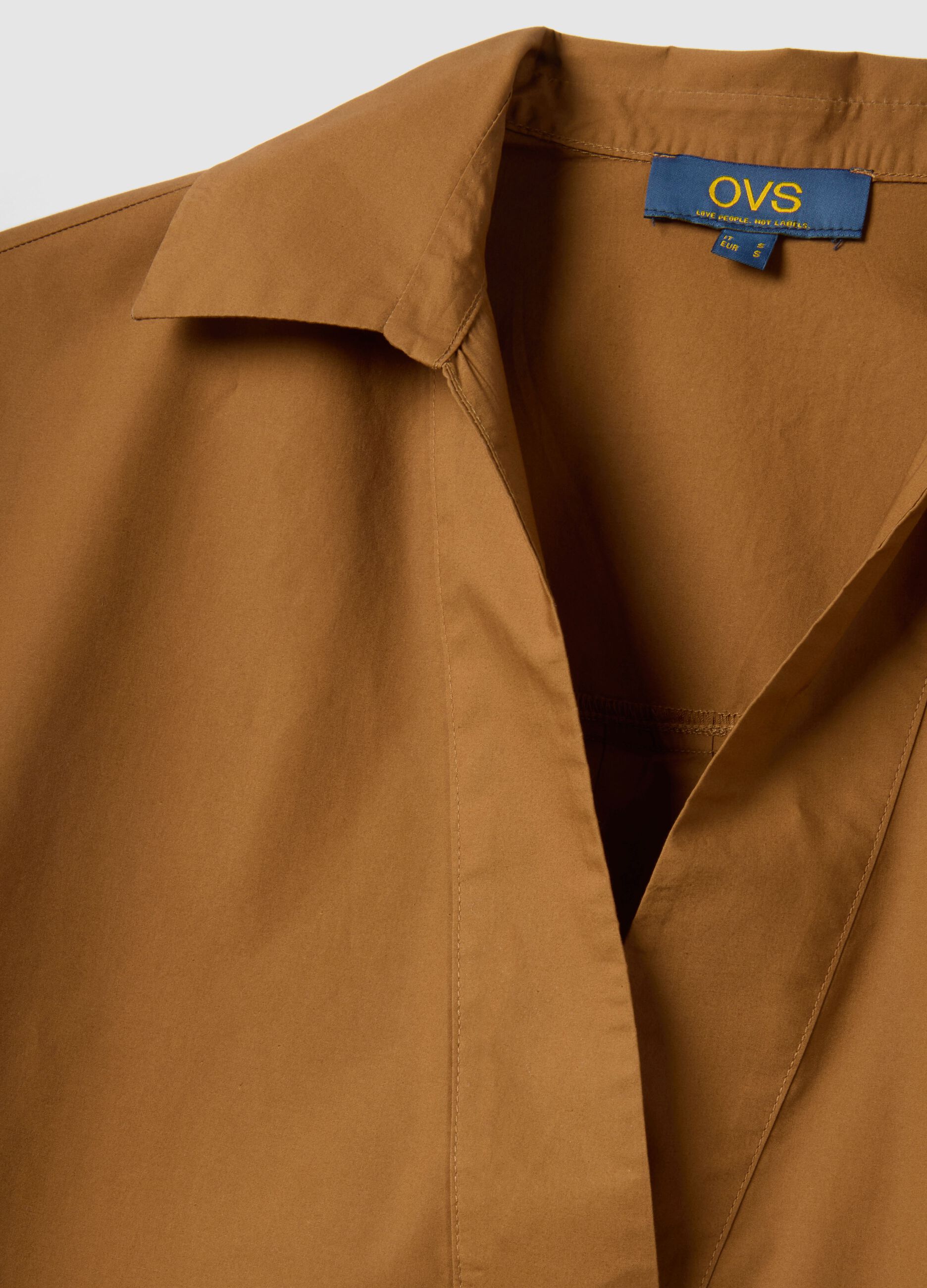Brown regular fit pure cotton shirt without buttons