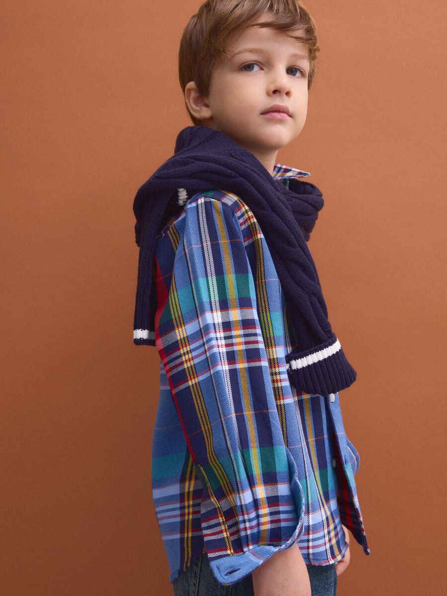 Multicolour pure cotton checked shirt with classic button-down collar_1